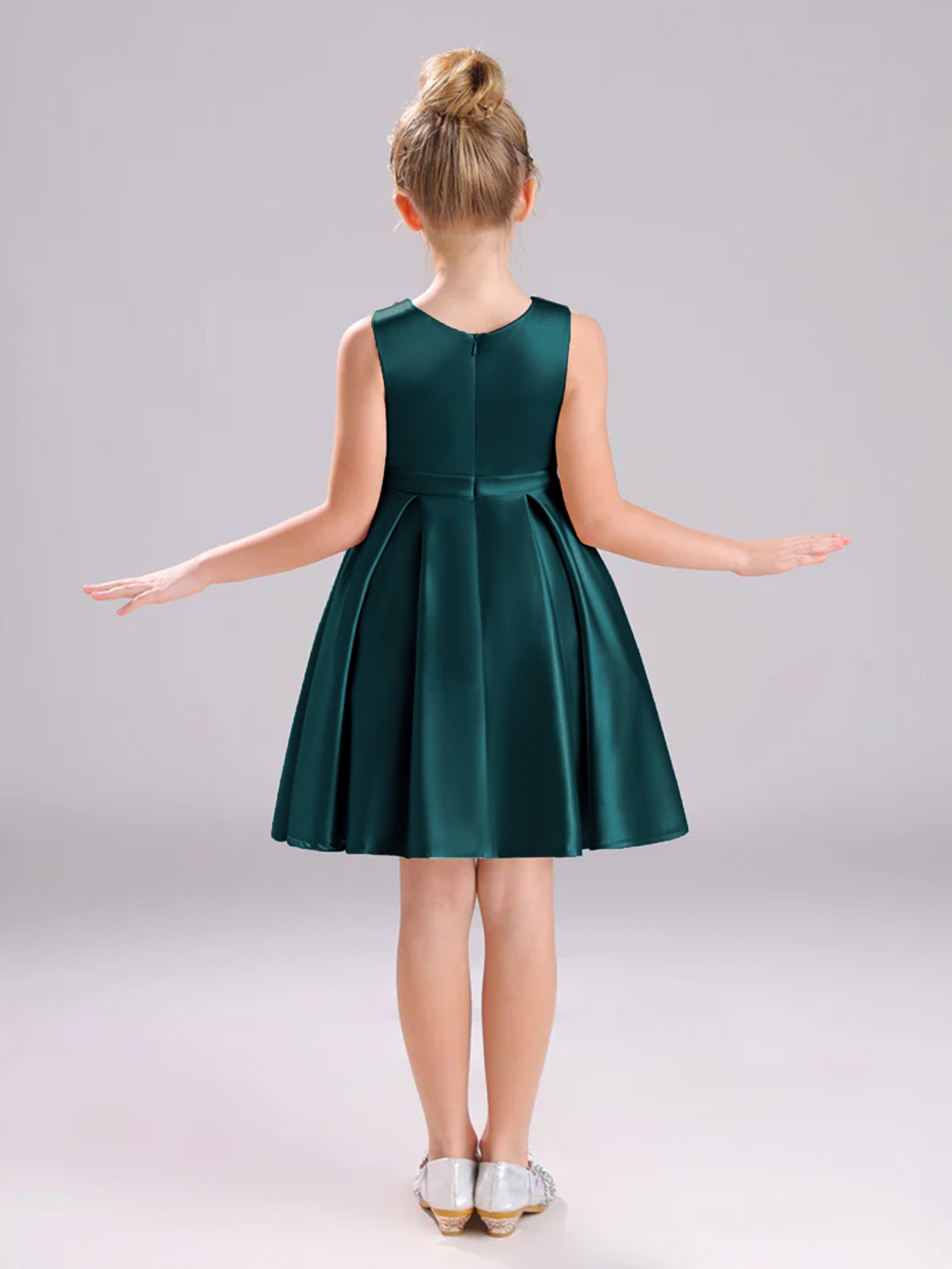 Jewel A-Line Knee Length Bowknot Satin Flower Girl Dress