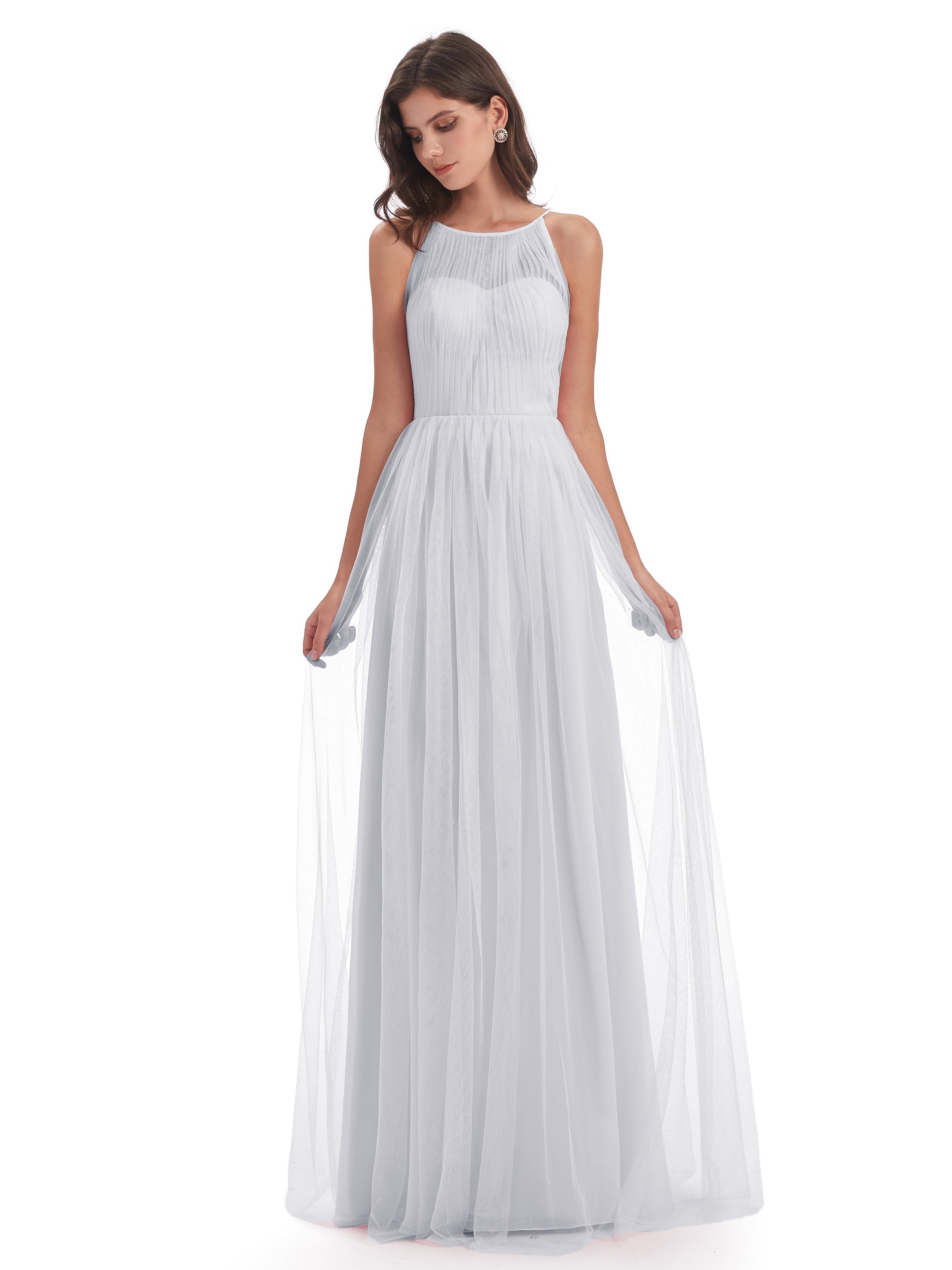 Bridesmaid Dress White Carla Elegant Pleats Floor-Length Chiffon Bride