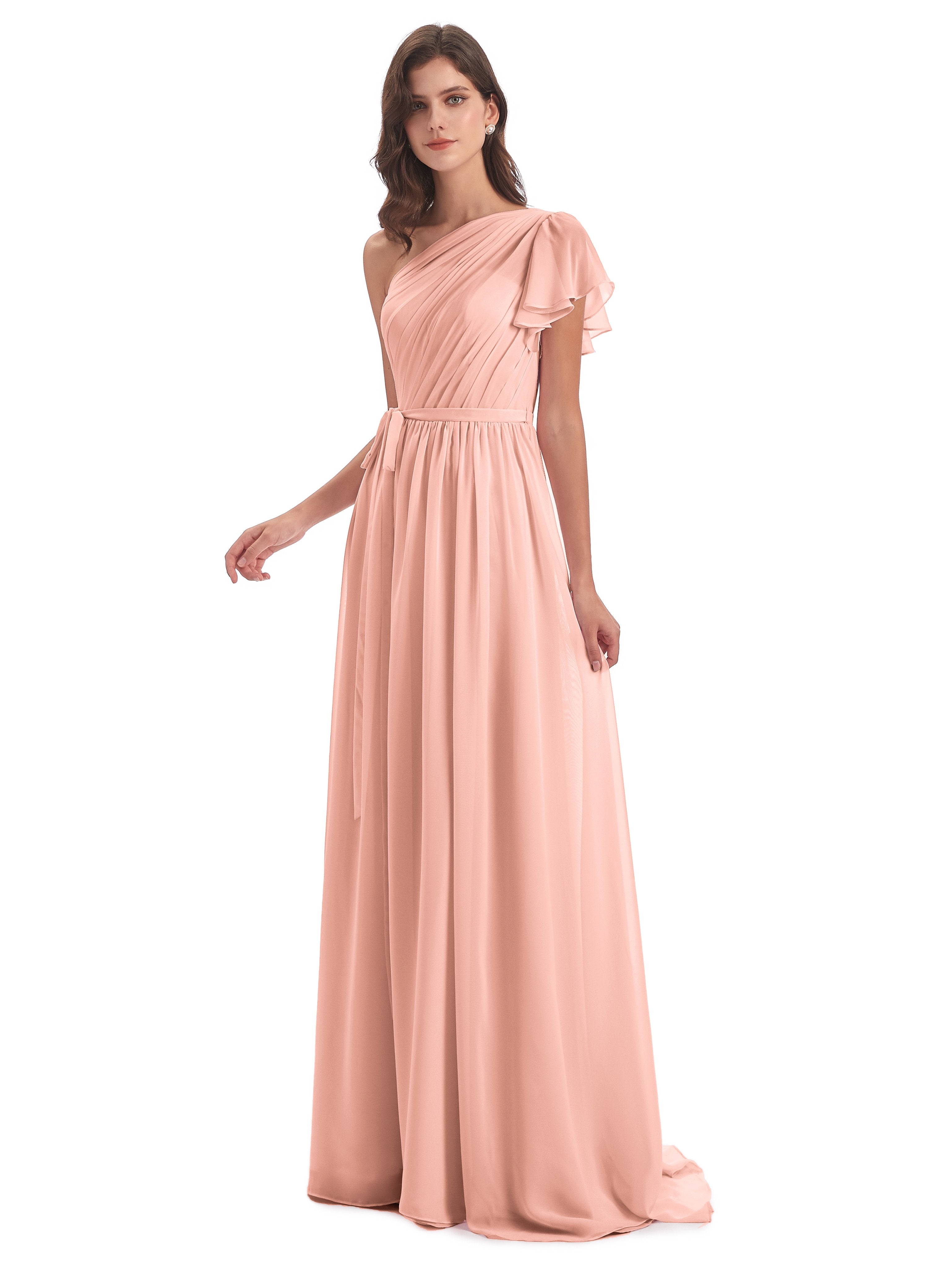Coral Colour Bridesmaid Dresses Gemma Vintage Sweep-Brush Train Long C