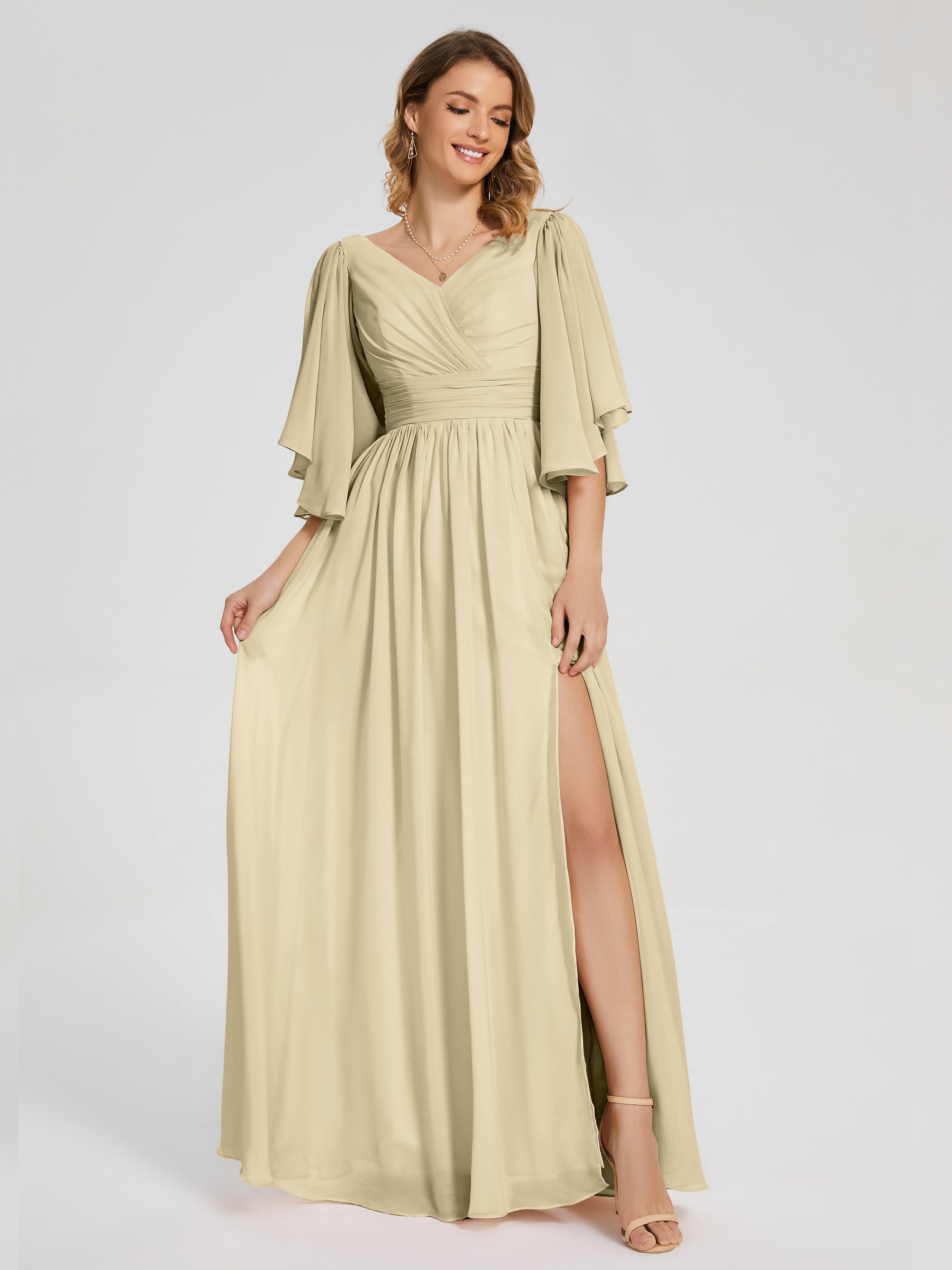 Champagne Dress Bridesmaid Giselle Pretty Corset Back Chiffon Bridesma
