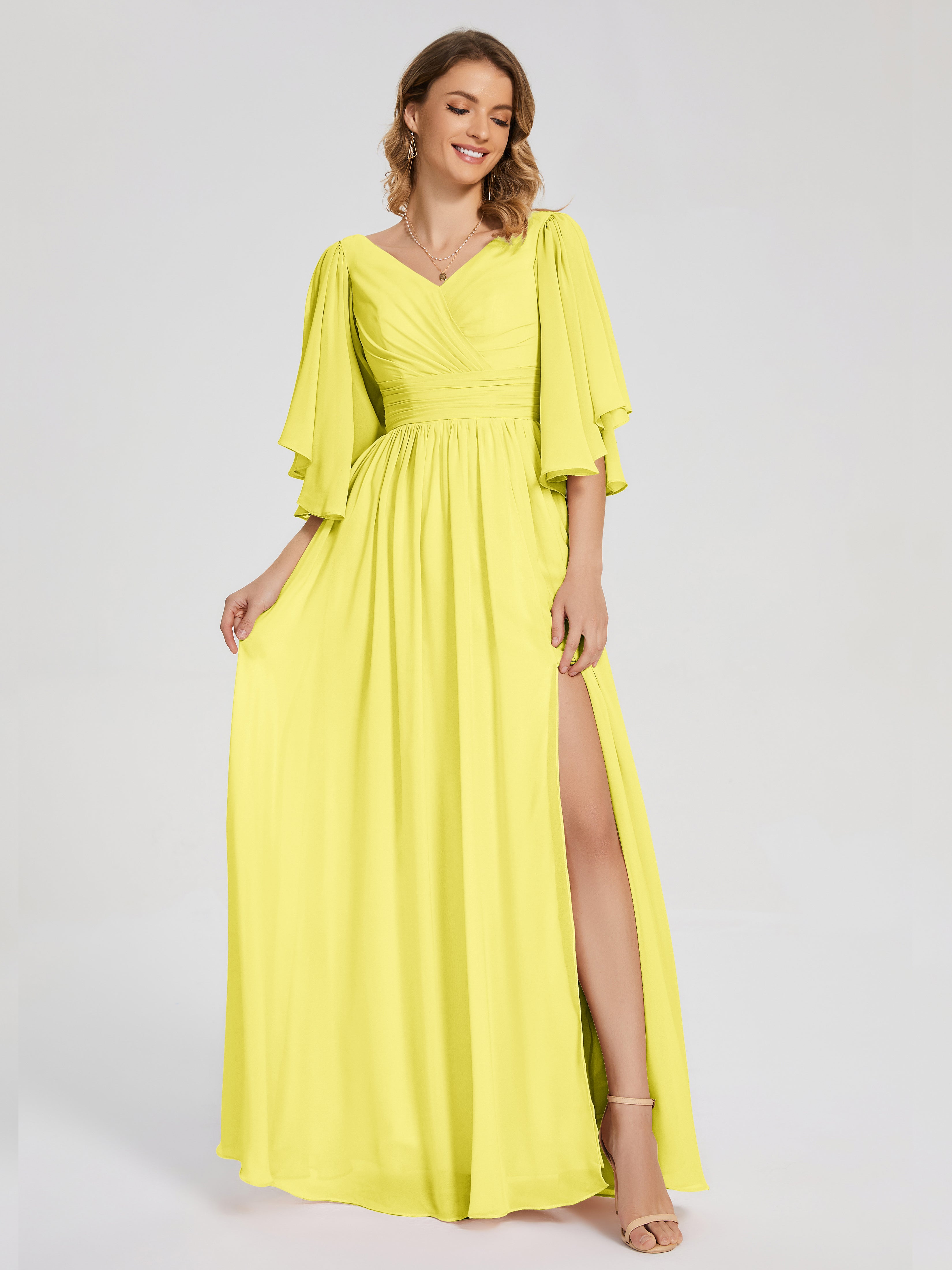 Lemon Chiffon Bridesmaid Dress Giselle Pretty Corset Back Chiffon Brid