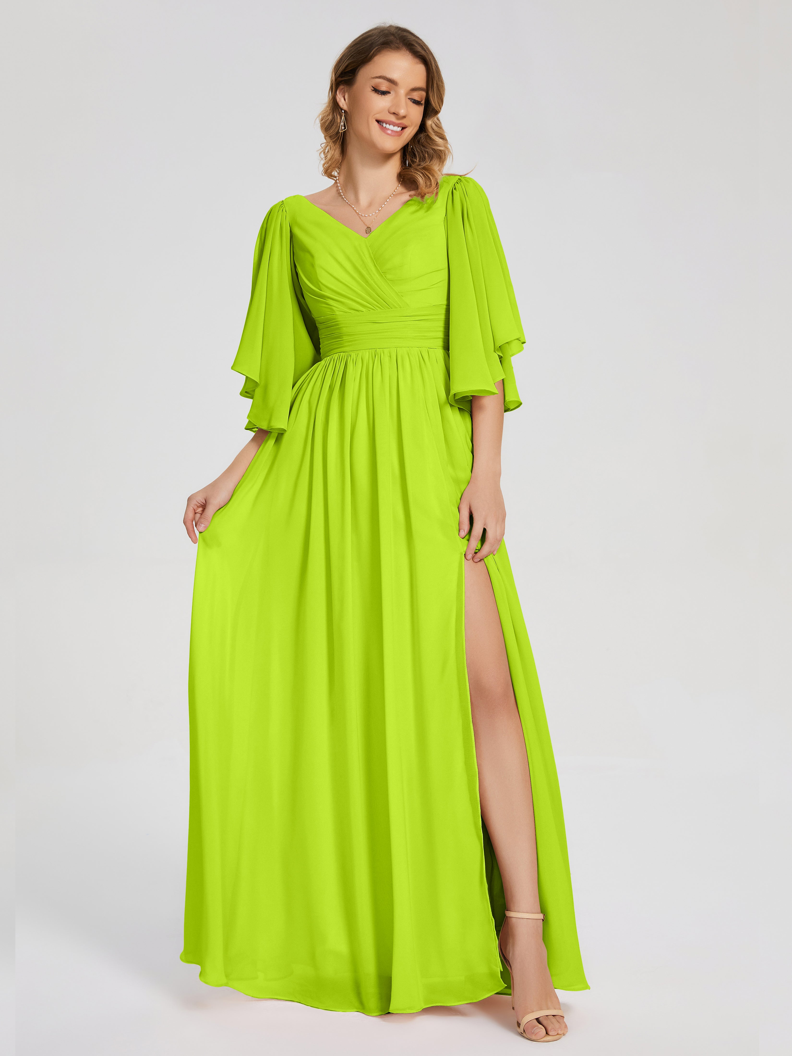 Bright Lime Green Bridesmaid Dresses Giselle Pretty Corset Back Chiffo Bright Lime Green Bridesmaid Dresses Giselle Pretty Corset Back Chiffo