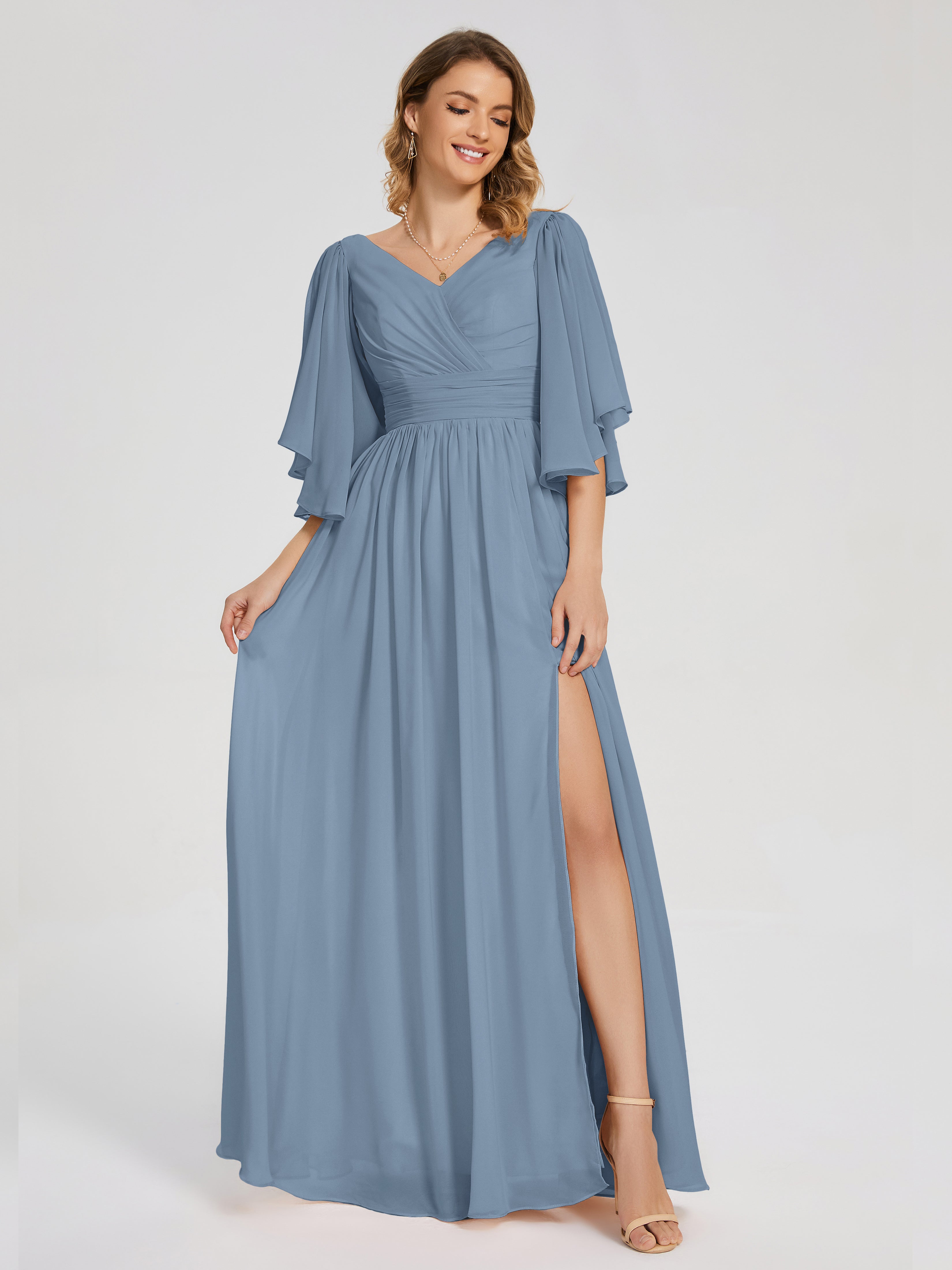 Slate Blue Bridesmaids Dress Giselle Pretty Corset Back Chiffon Brides