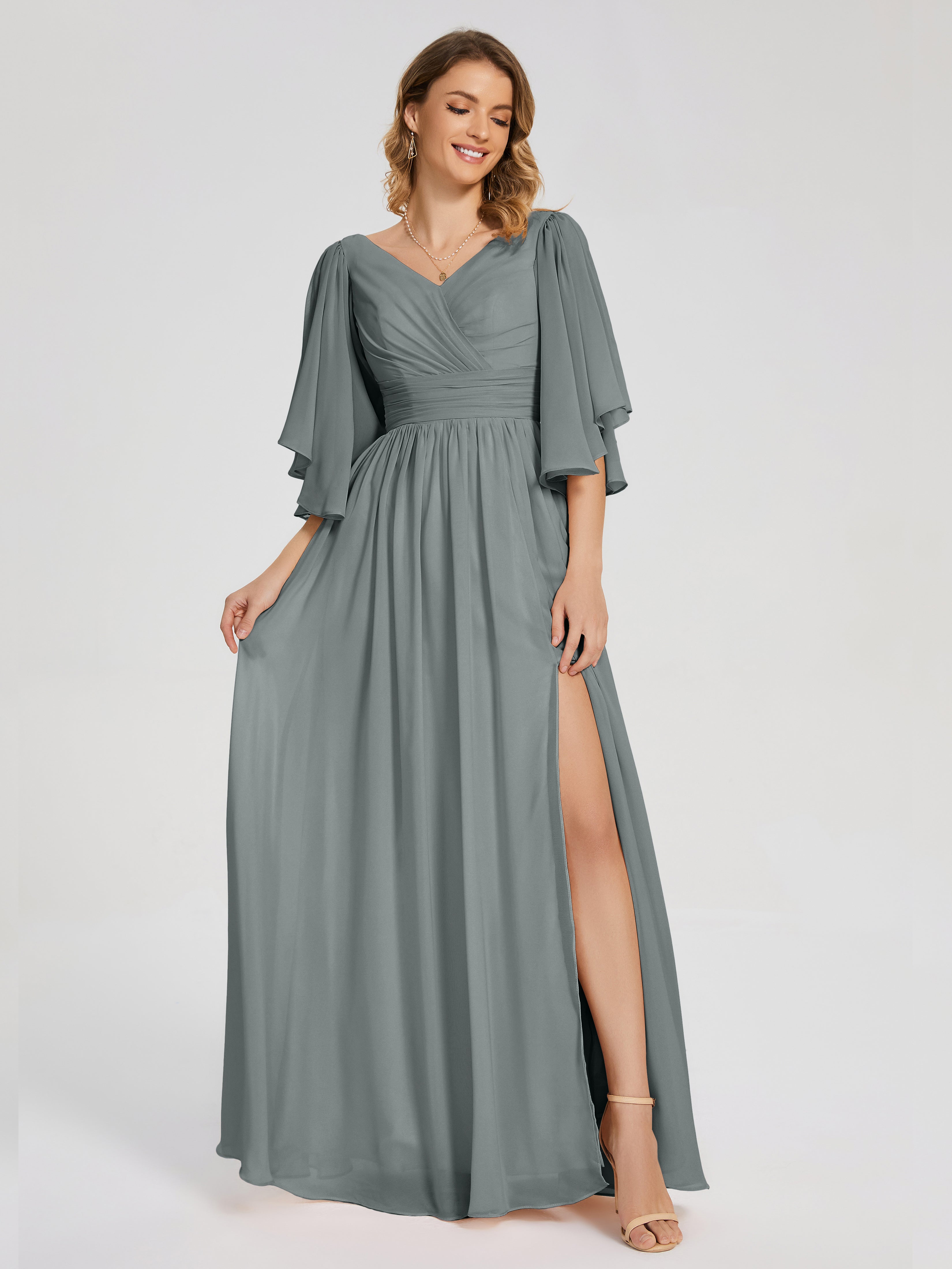 Steel Grey Bridesmaid Dresses Giselle Pretty Corset Back Chiffon Bride