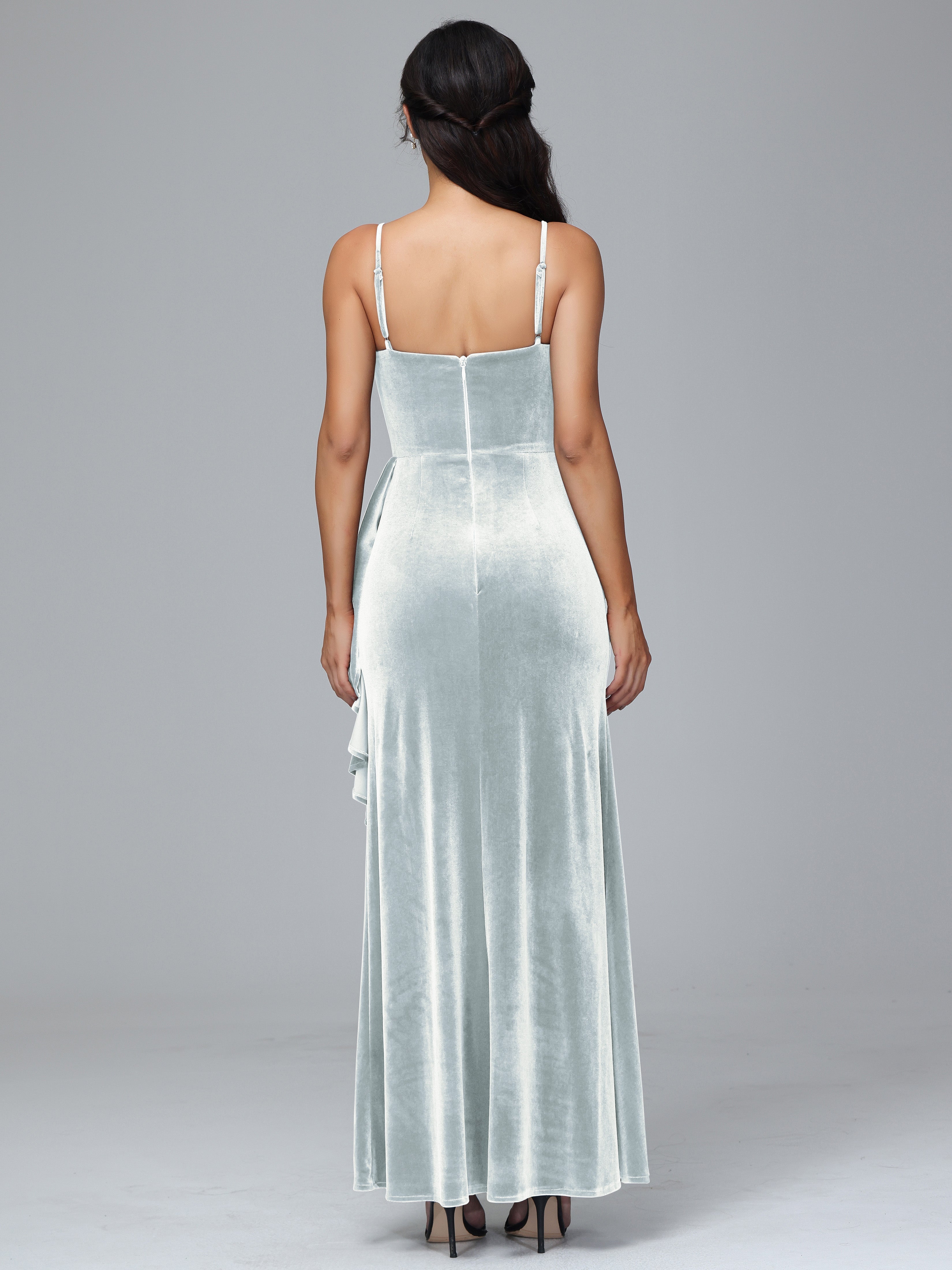 Spaghetti Straps V-Neck Ruched Plus Size Bridesmaid Dresses With Split