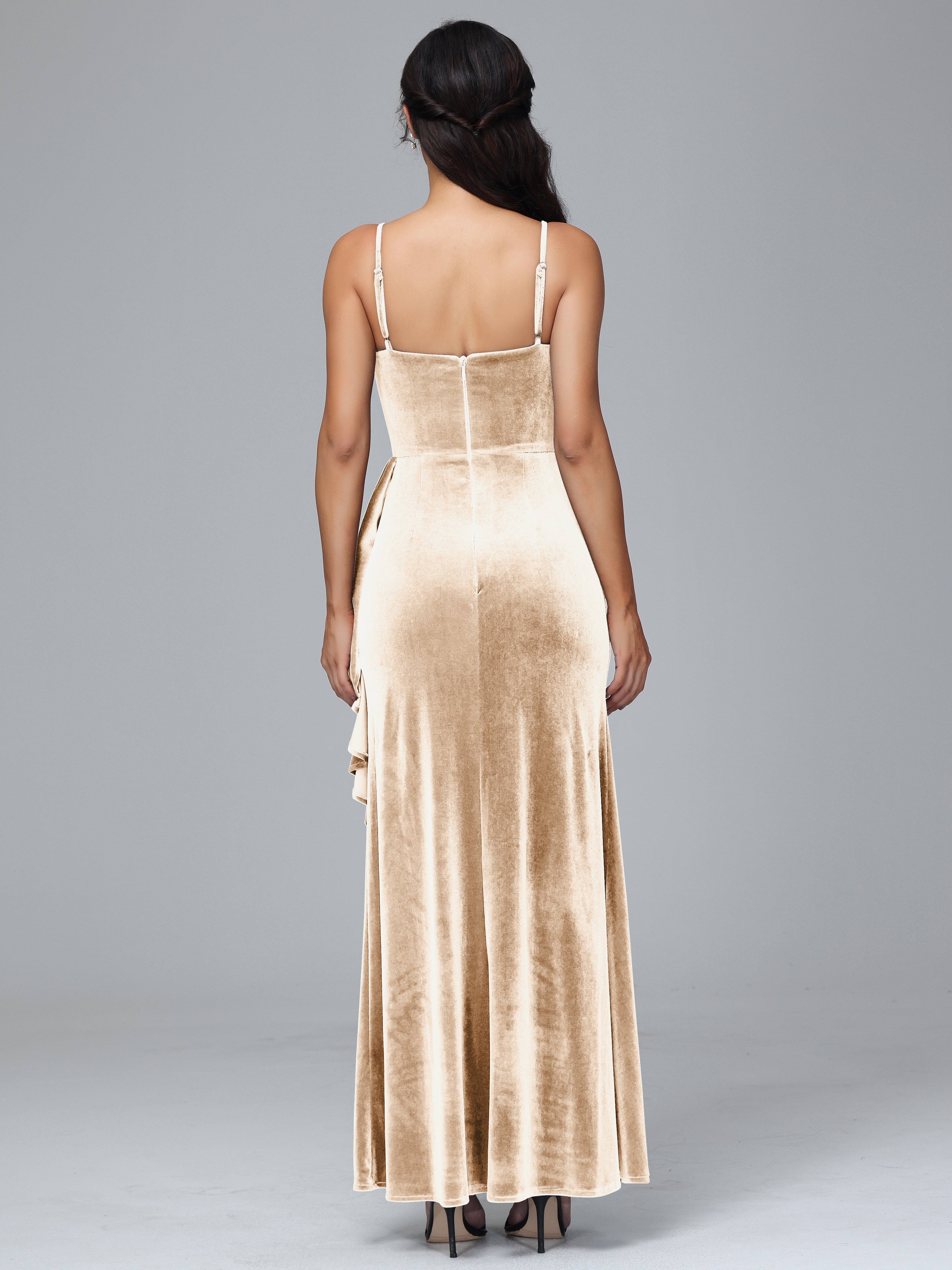 Spaghetti Straps V-Neck Ruched Plus Size Bridesmaid Dresses With Split