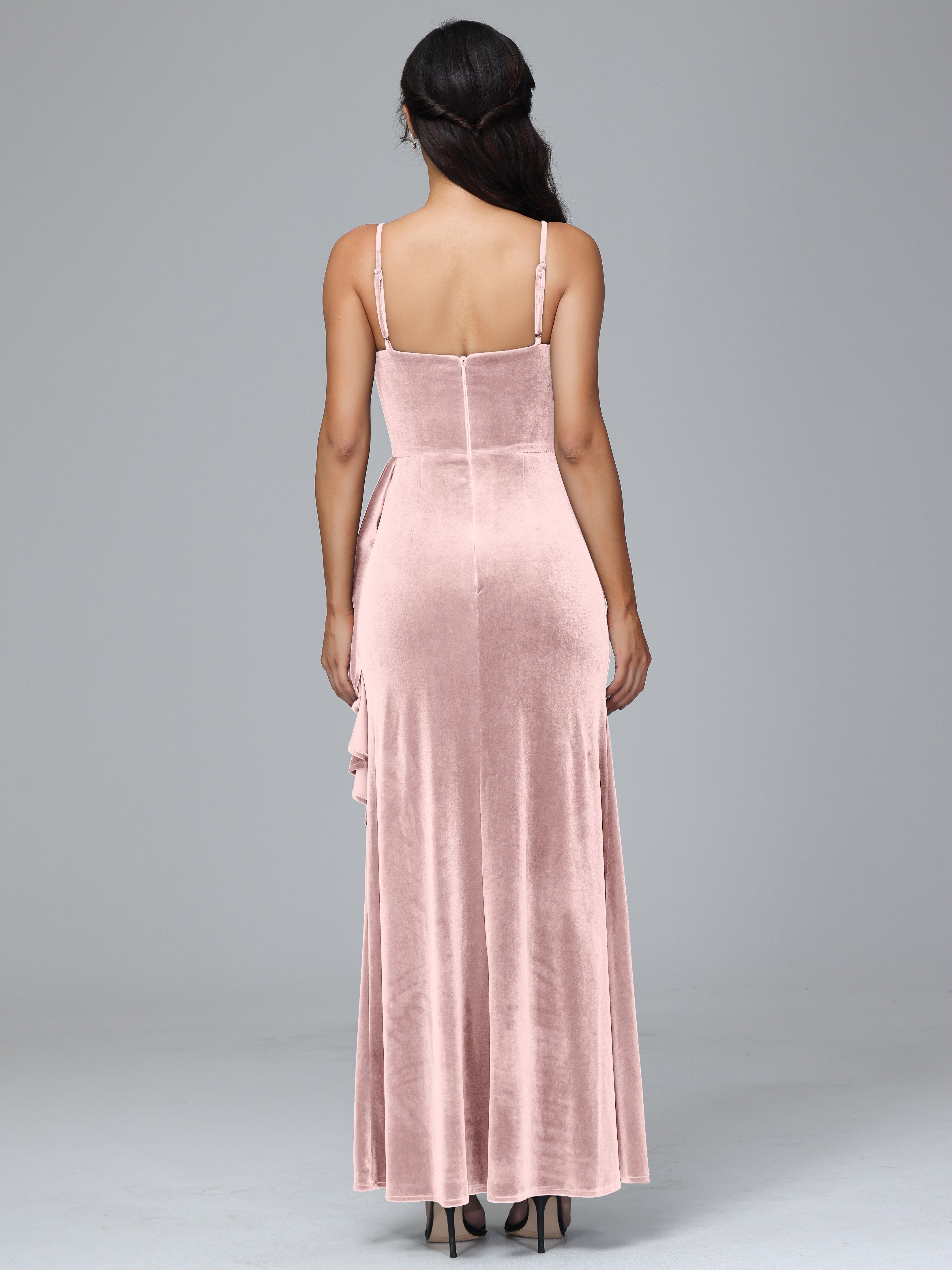 Spaghetti Straps V-Neck Ruched Plus Size Bridesmaid Dresses With Split