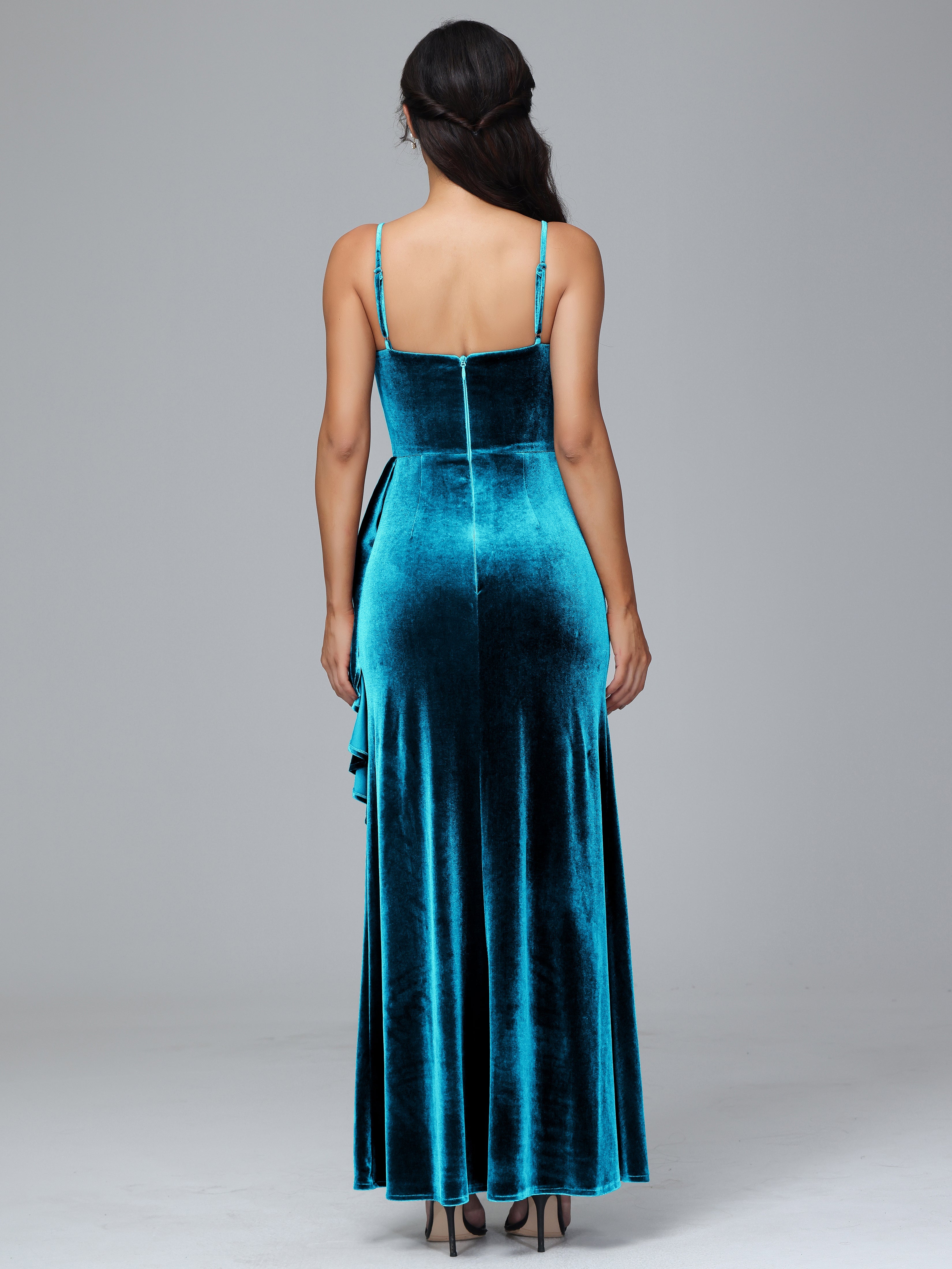Spaghetti Straps V-Neck Ruched Plus Size Bridesmaid Dresses With Split