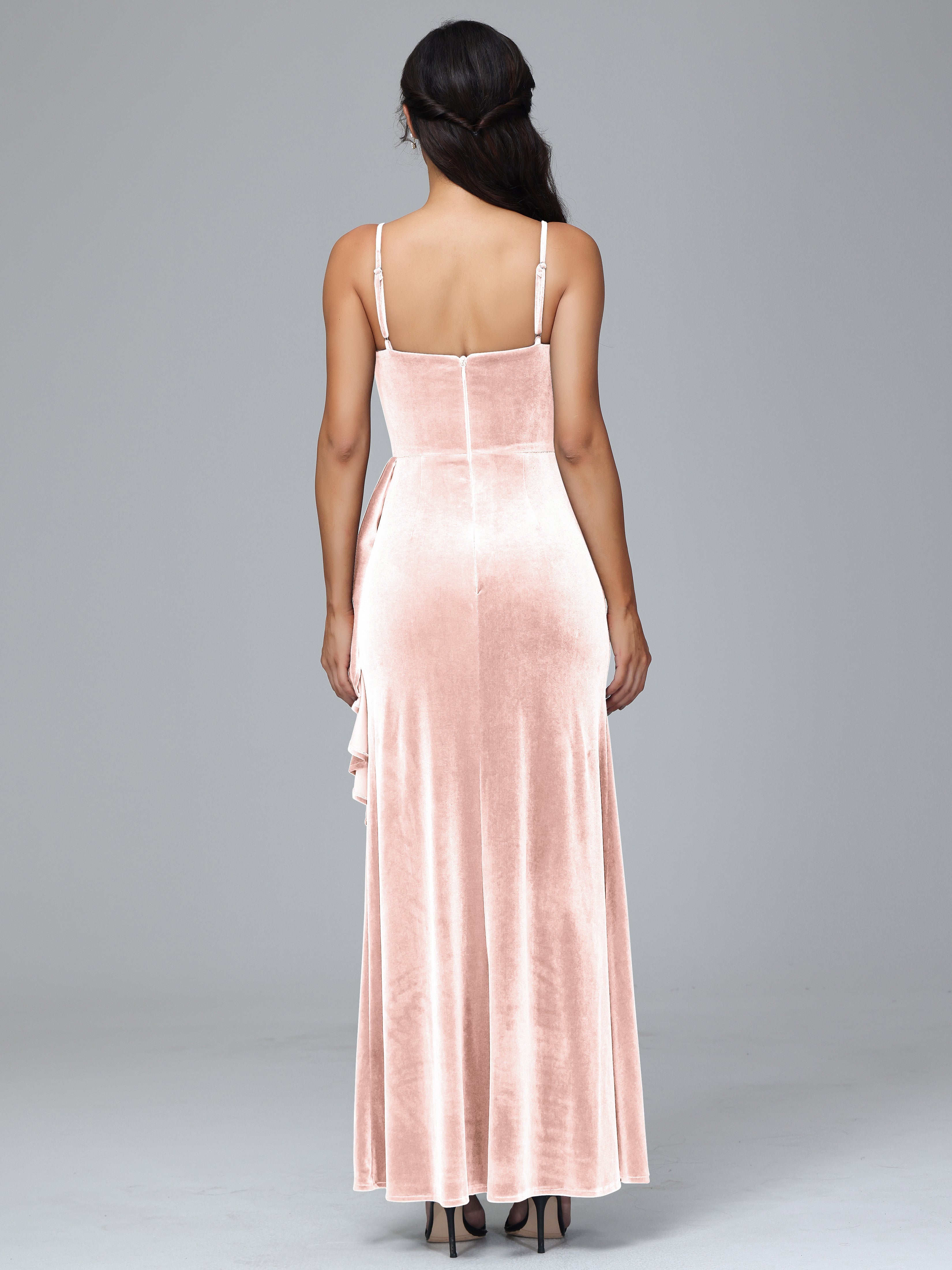 Spaghetti Straps V-Neck Ruched Plus Size Bridesmaid Dresses With Split