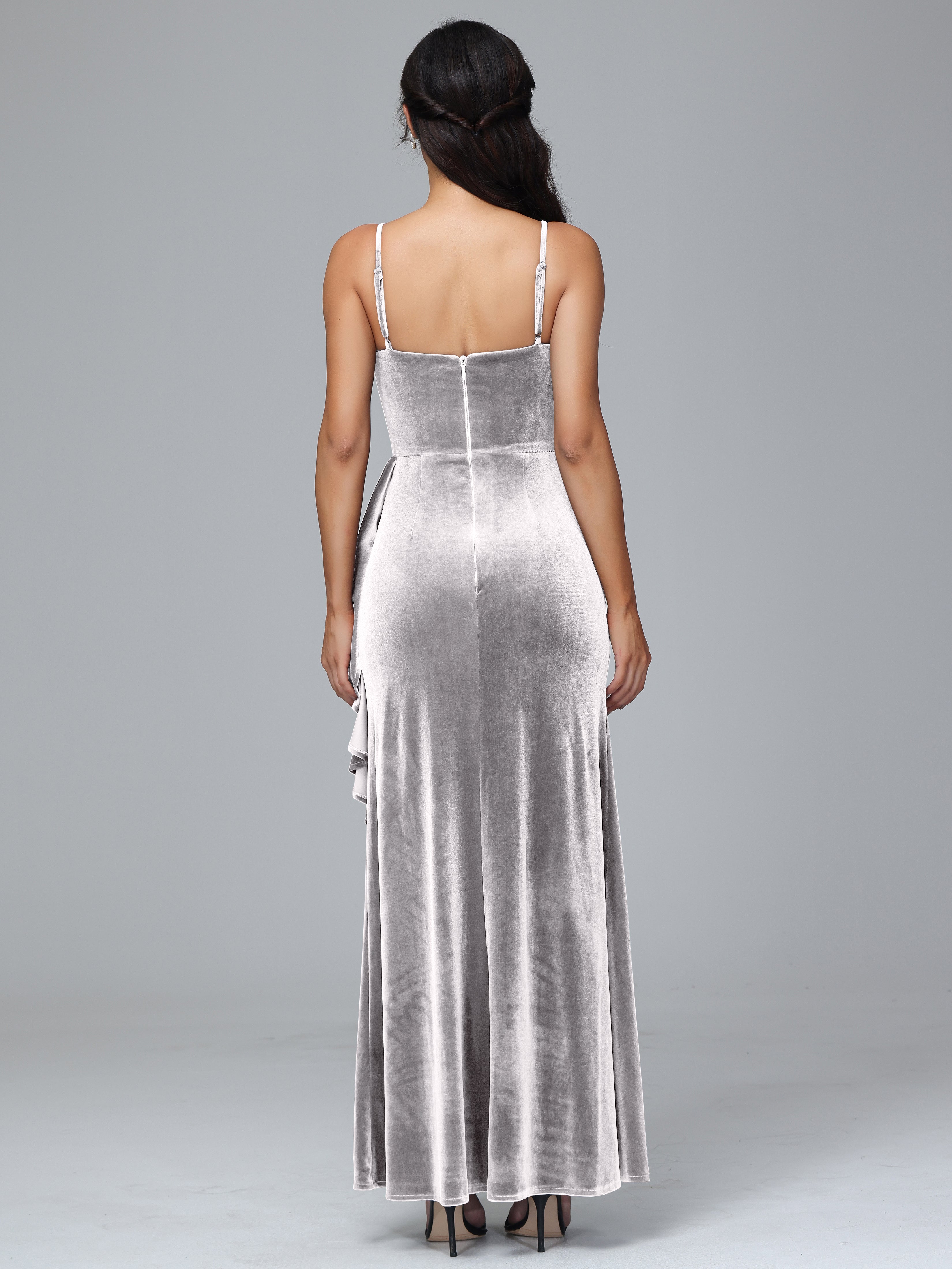 Spaghetti Straps V-Neck Ruched Plus Size Bridesmaid Dresses With Split