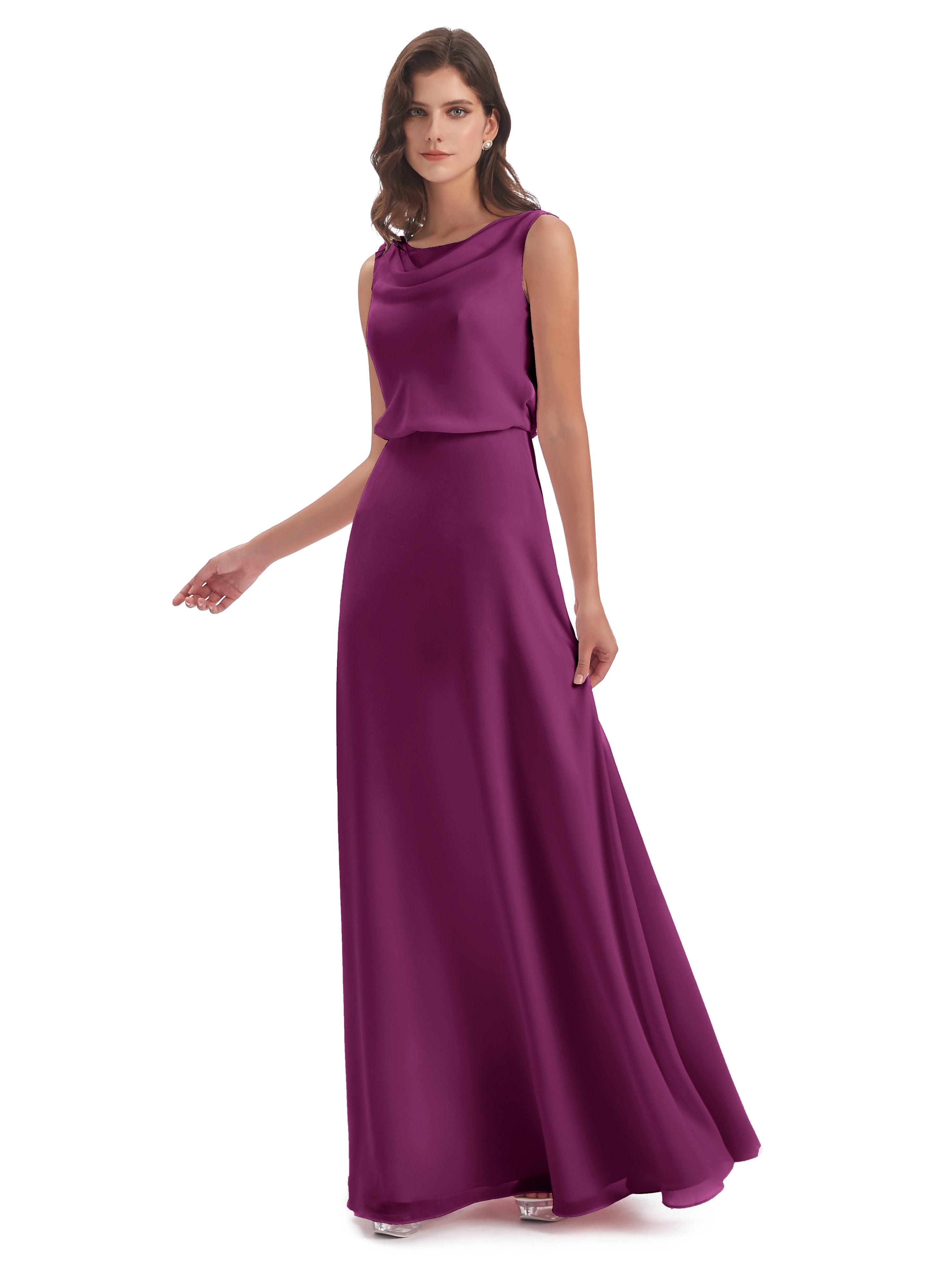 orchid bridesmaid dresses uk Layla Cowl Floor Length Long Affordable Chif Size:16 - L The Clemmie Orchid Pink model: samantha_a Posy Blossom One Shoulder