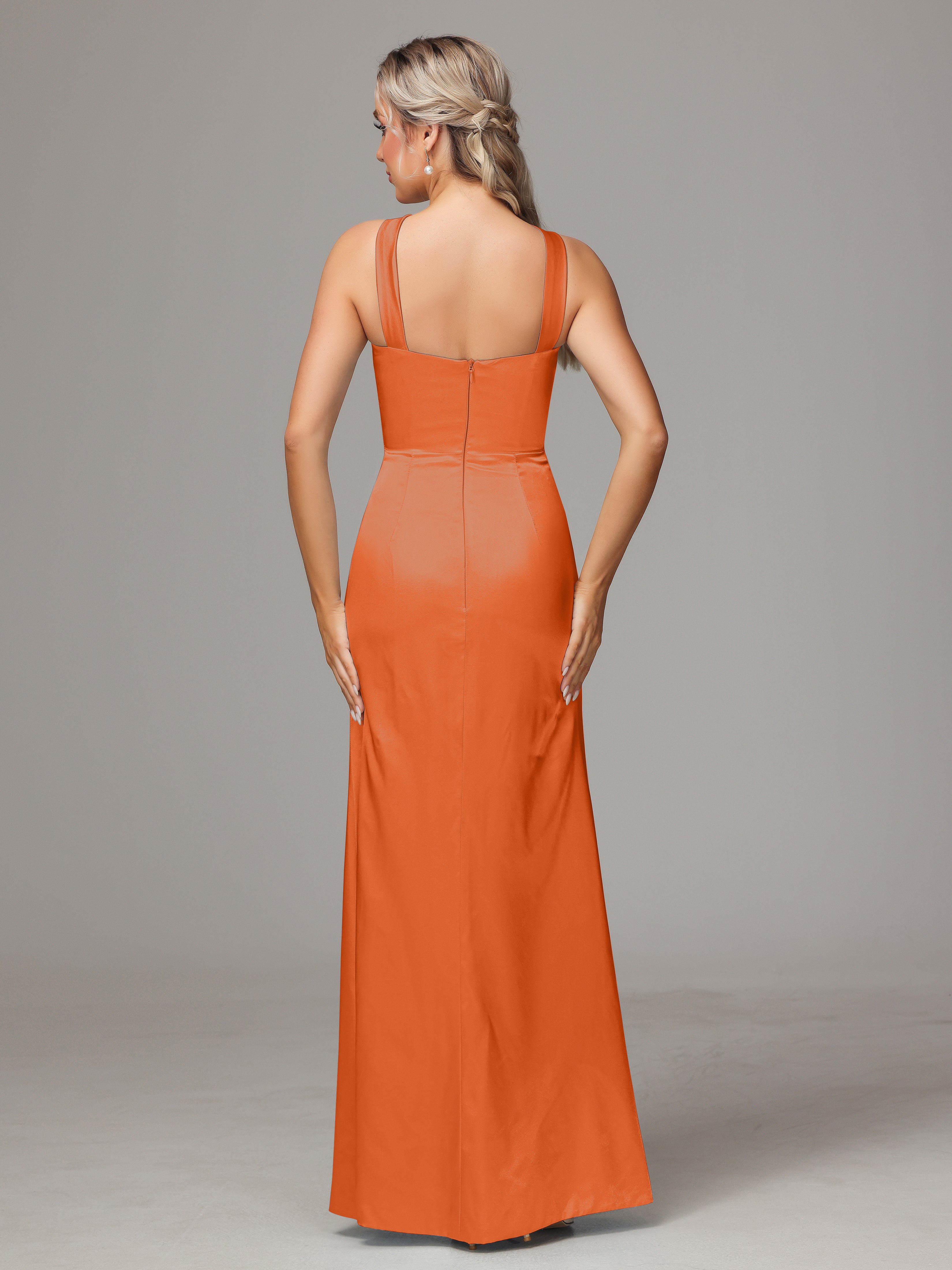 Sleeveless Lace Up Soft Satin Bridesmaid Dresses With Split