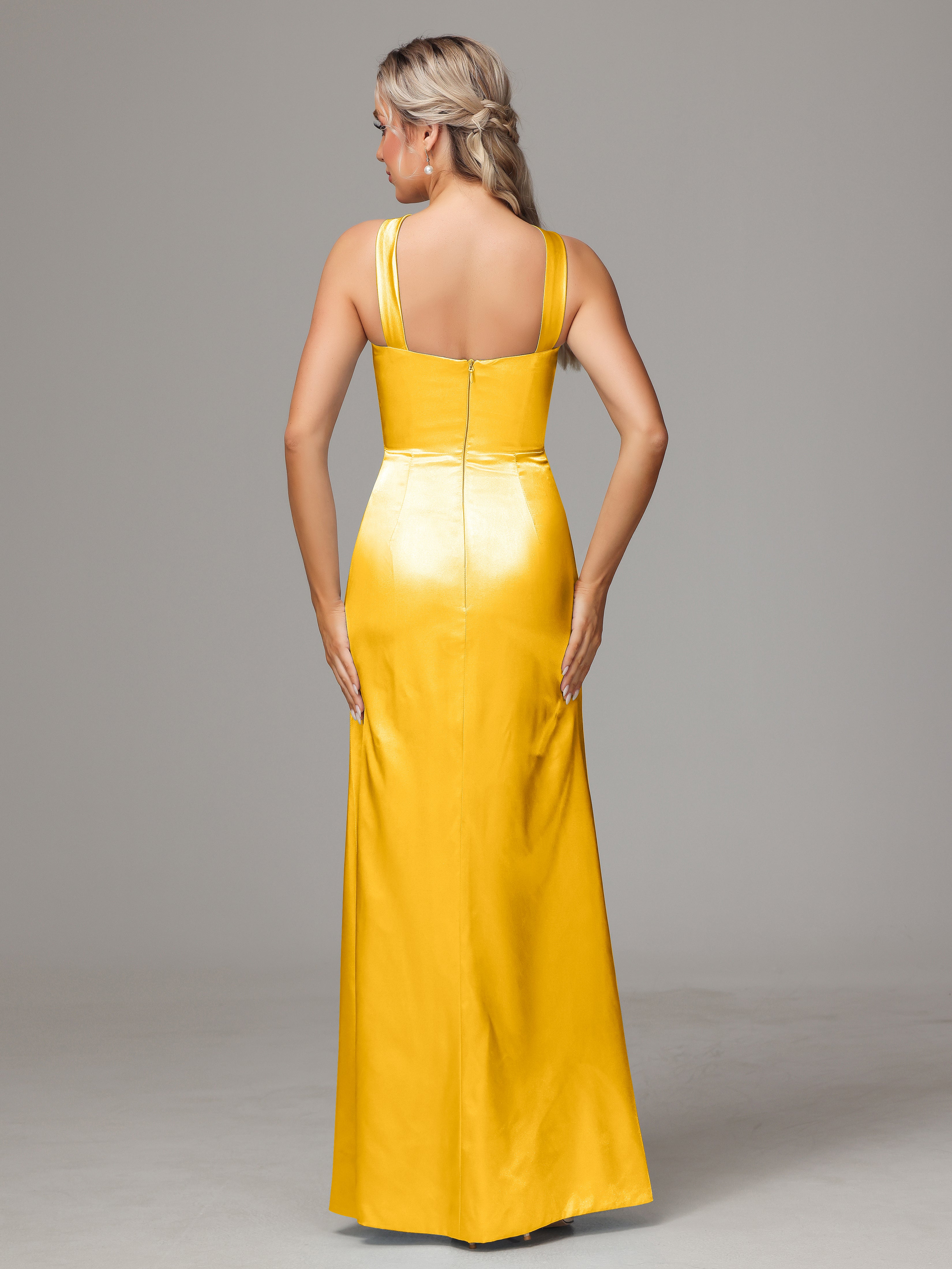 Sleeveless Lace Up Soft Satin Bridesmaid Dresses With Split