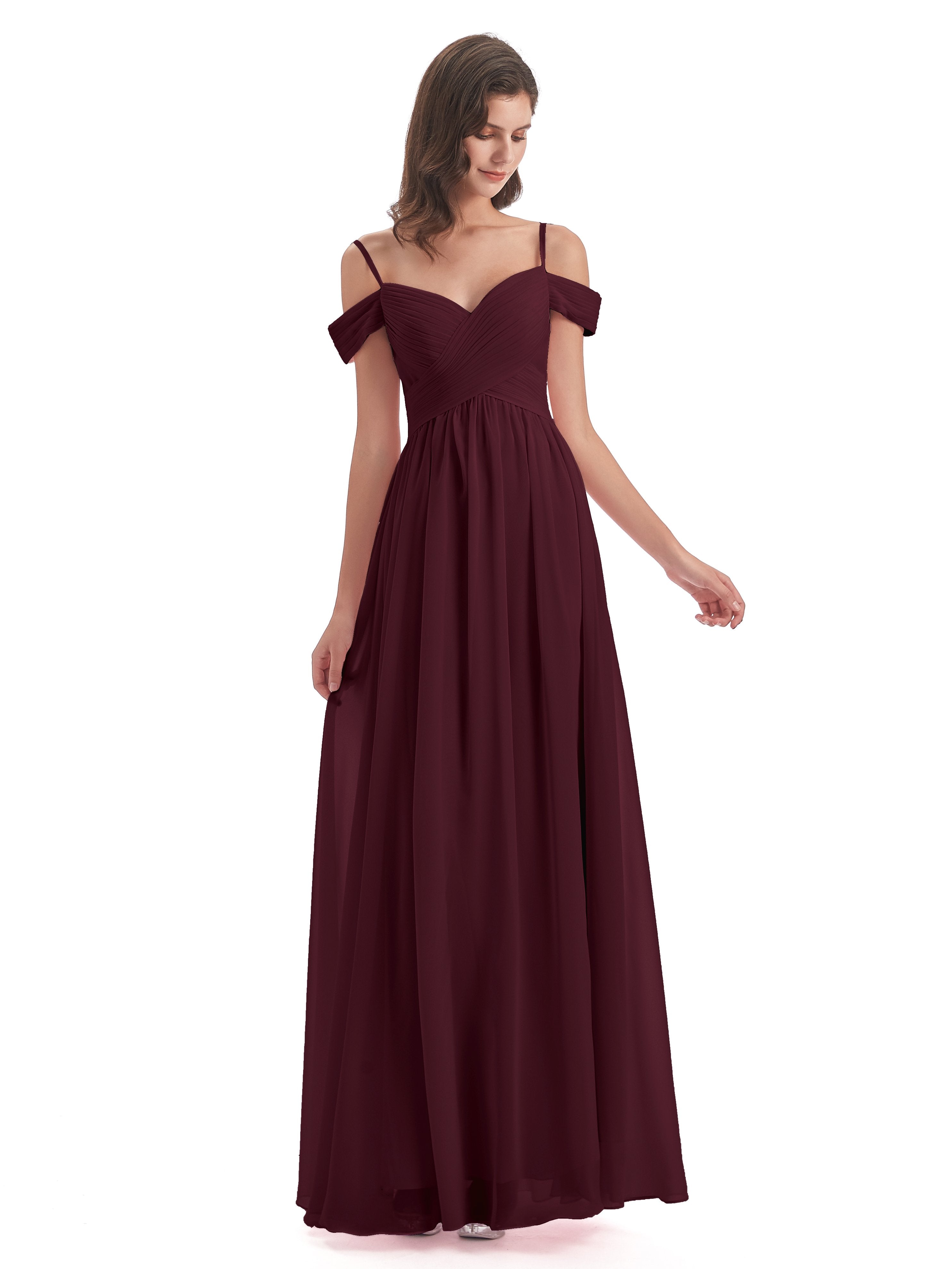 Cabernet Bridesmaids Dresses Gorgeous Chiffon Off The Shoulder Long Br