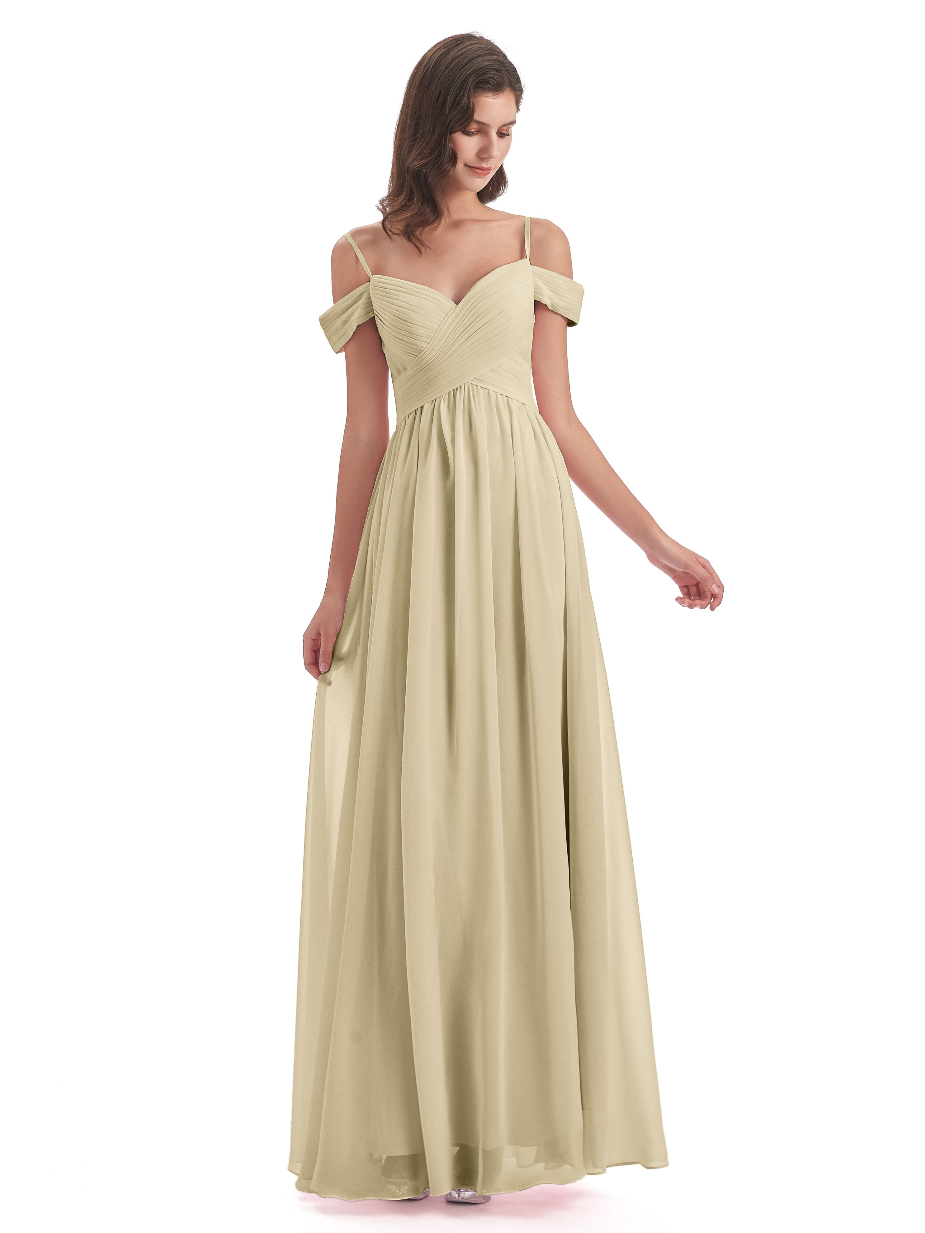 Champagne Dress Bridesmaid Gorgeous Chiffon Off The Shoulder Long Brid