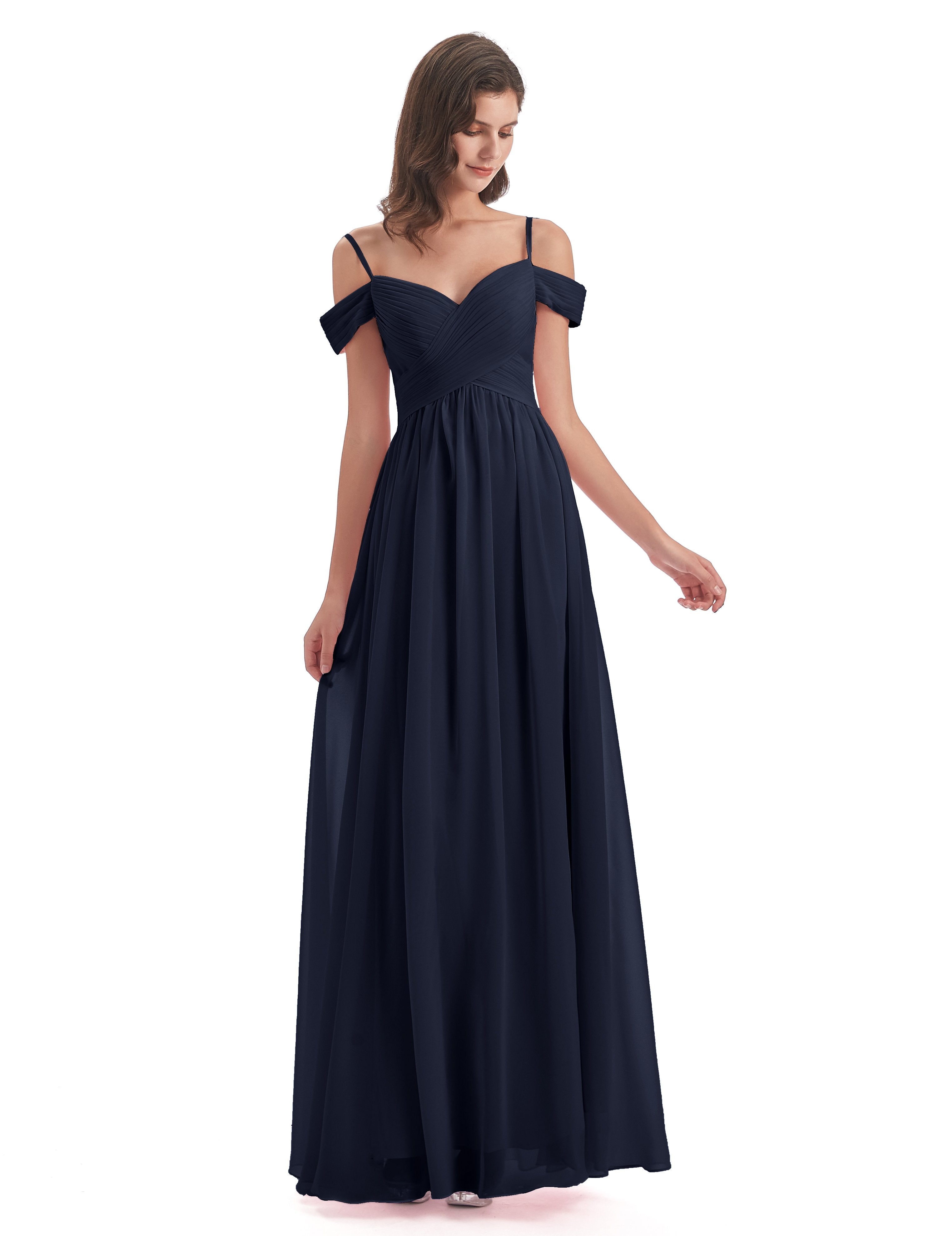 Dark Navy Junior Bridesmaid Dresses Gorgeous Chiffon Off The Shoulder