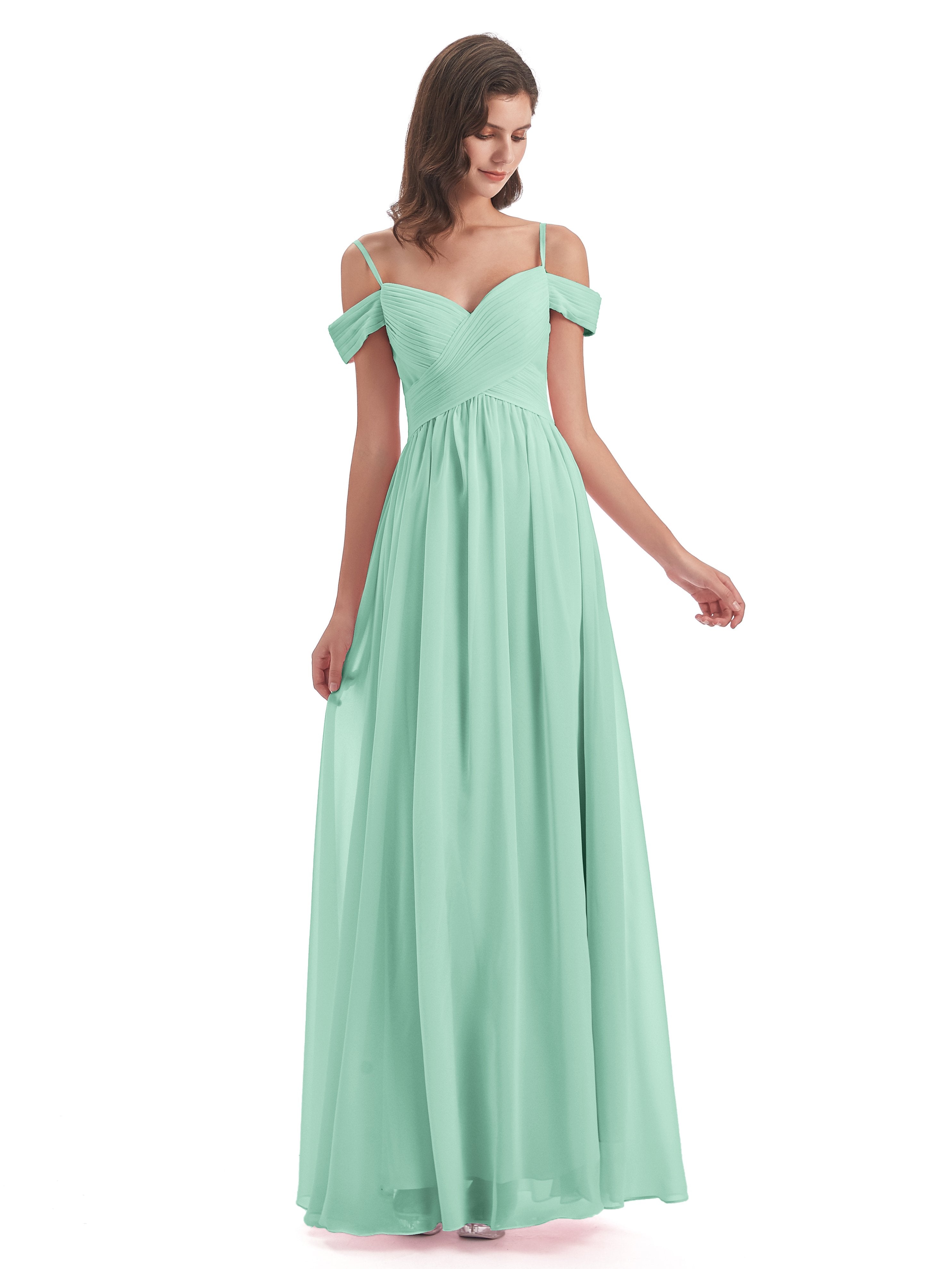 Mint Green Bridesmaids Dresses Gorgeous Chiffon Off The Shoulder Long