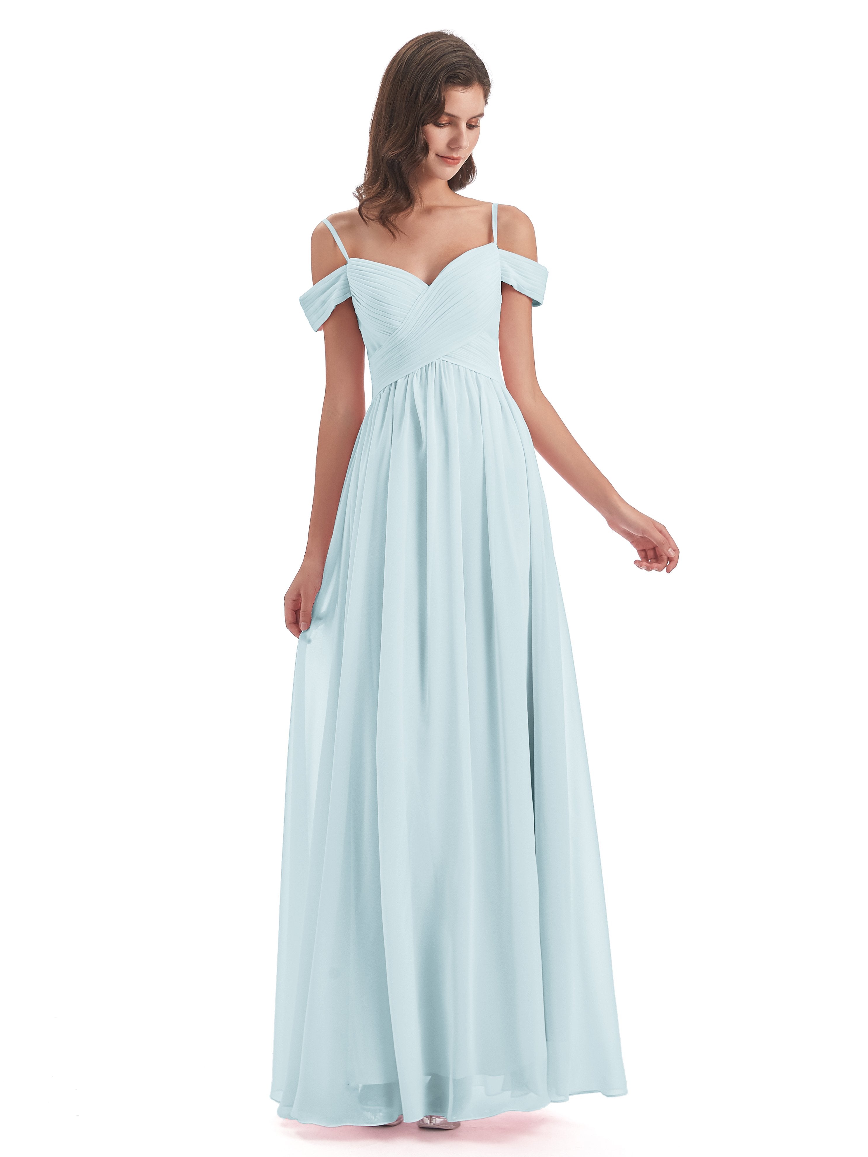 Mist Blue Bridesmaid Dresses Gorgeous Chiffon Off The Shoulder Long Br