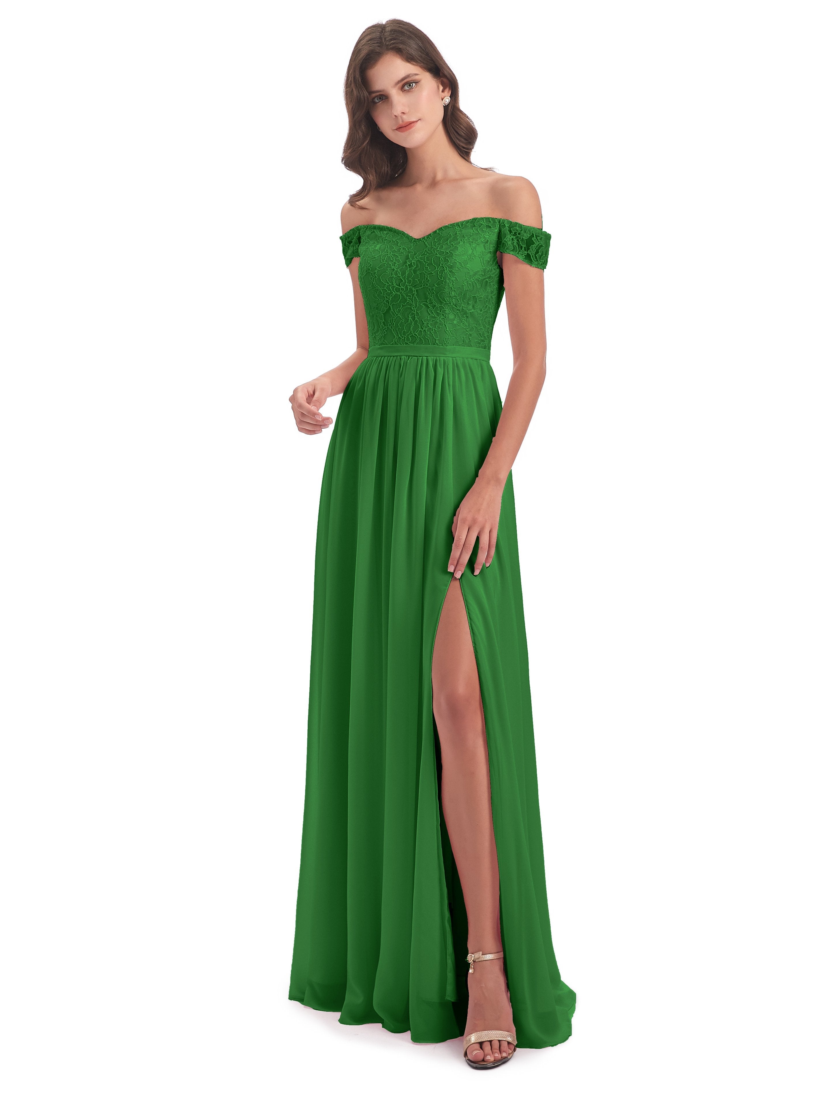 Bridesmaid Dress Green Charlotte Unique A-Line Split Floor Length Long