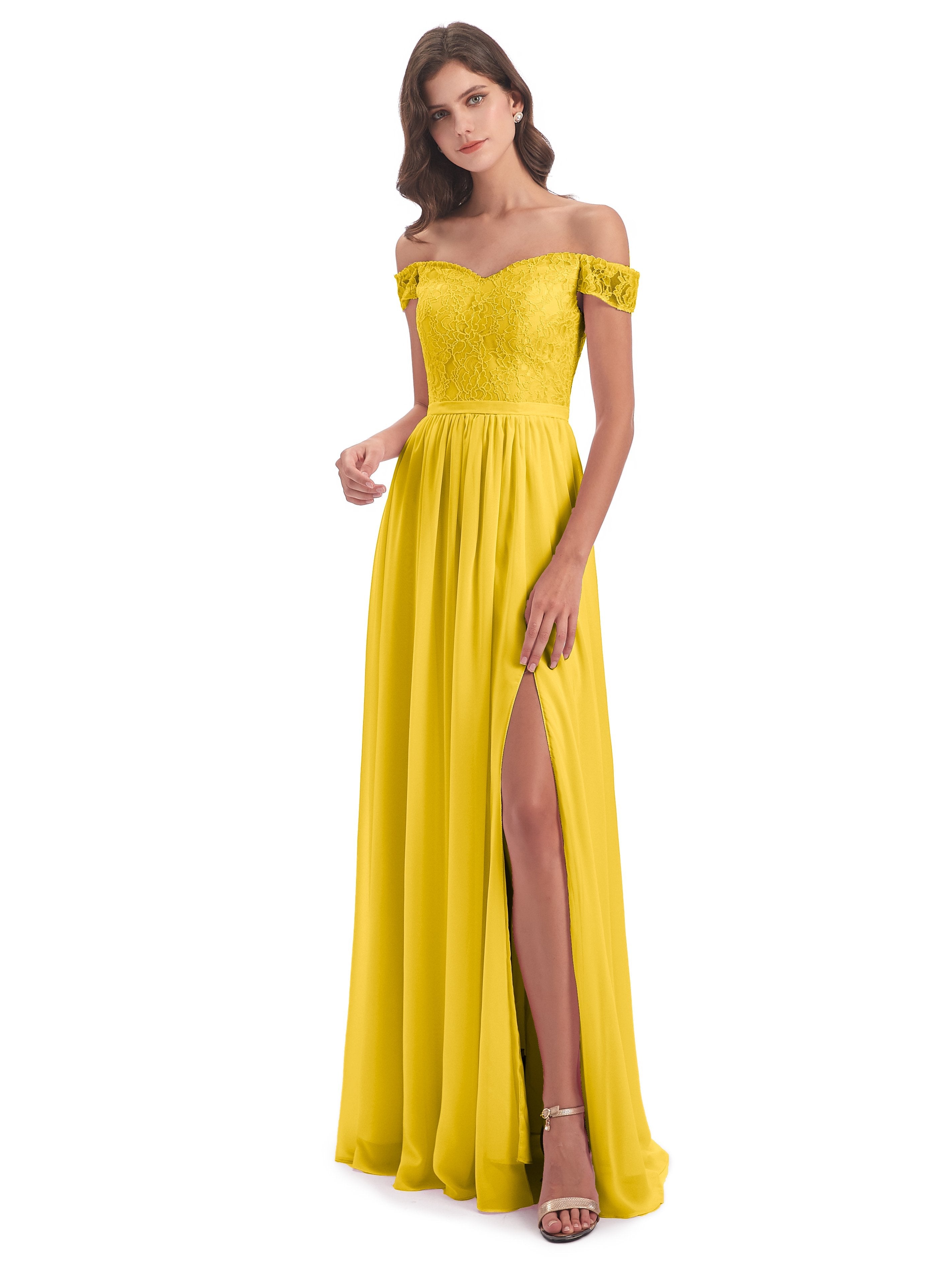 Marigold Color Bridesmaid Dresses Charlotte Unique A-Line Split Floor