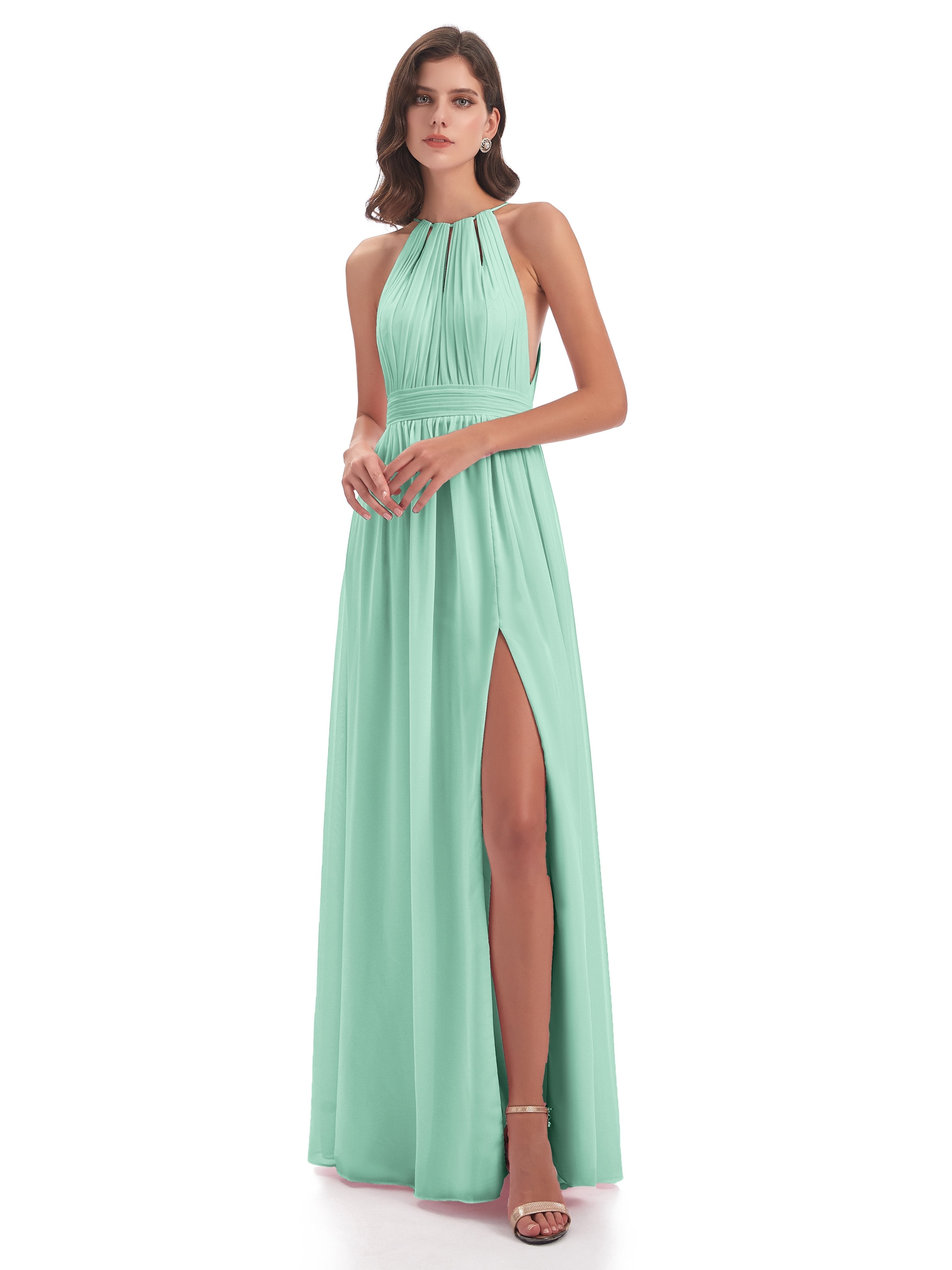 Mint Green Bridesmaid Dress Uk Harriet Exquisite Halter Split Long Chi