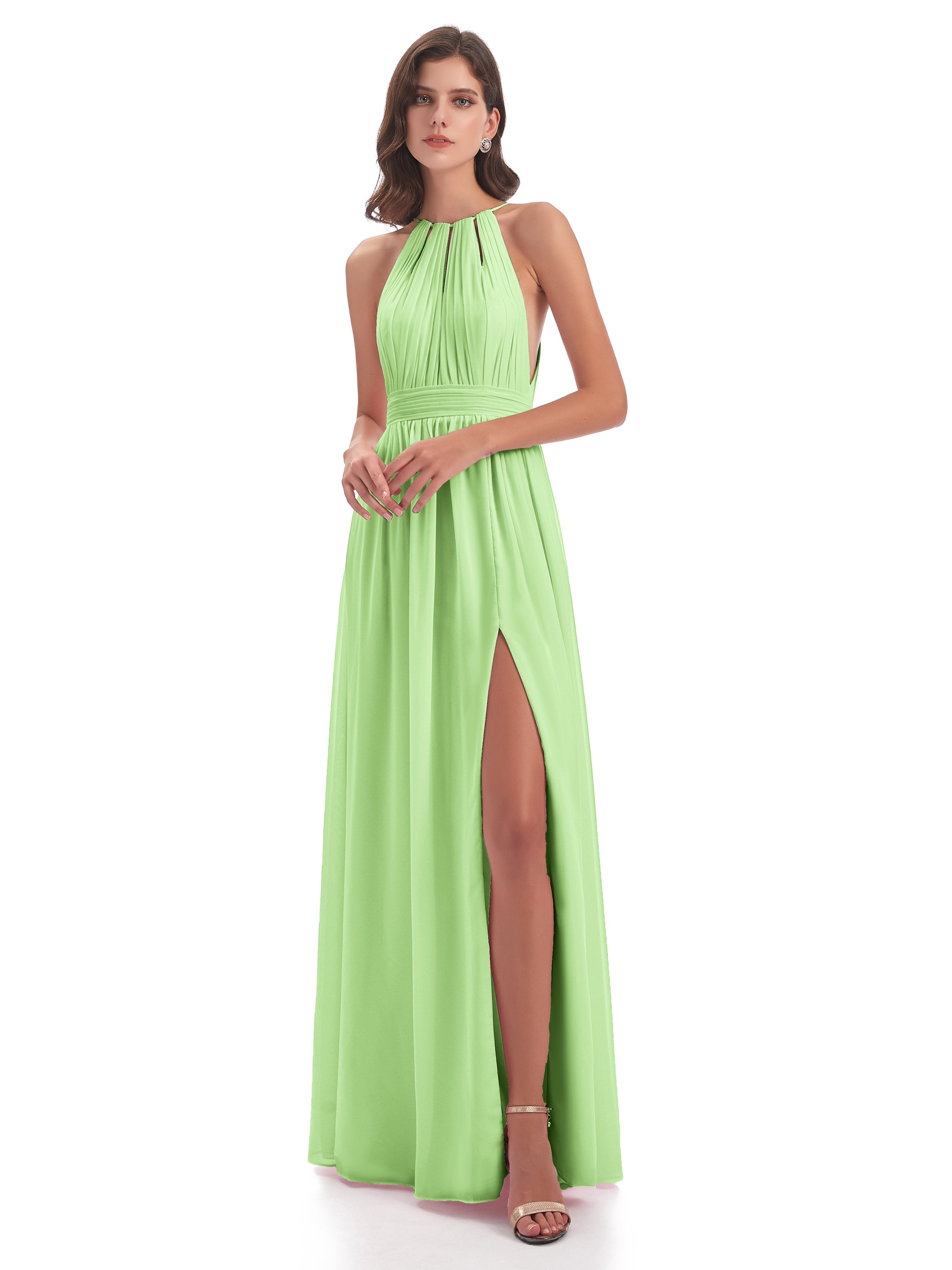 Sage Green Dress Bridesmaid Harriet Exquisite Halter Split Long Chiffo Sage Green Dress Bridesmaid Harriet Exquisite Halter Split Long Chiffo