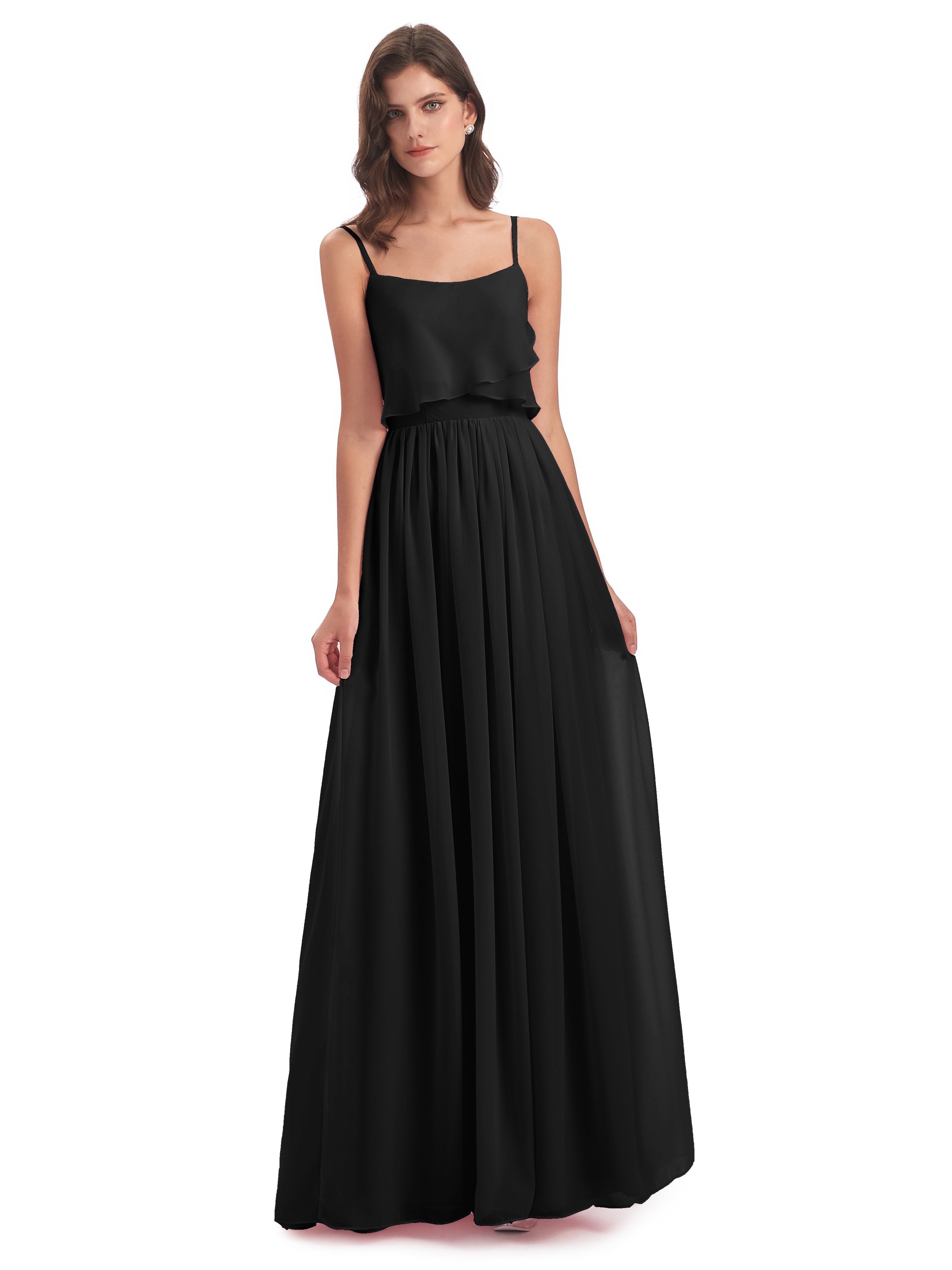 Black Bridesmaid Dress Uk Riley A-Line Long Best Chiffon Bridesmaid Dr