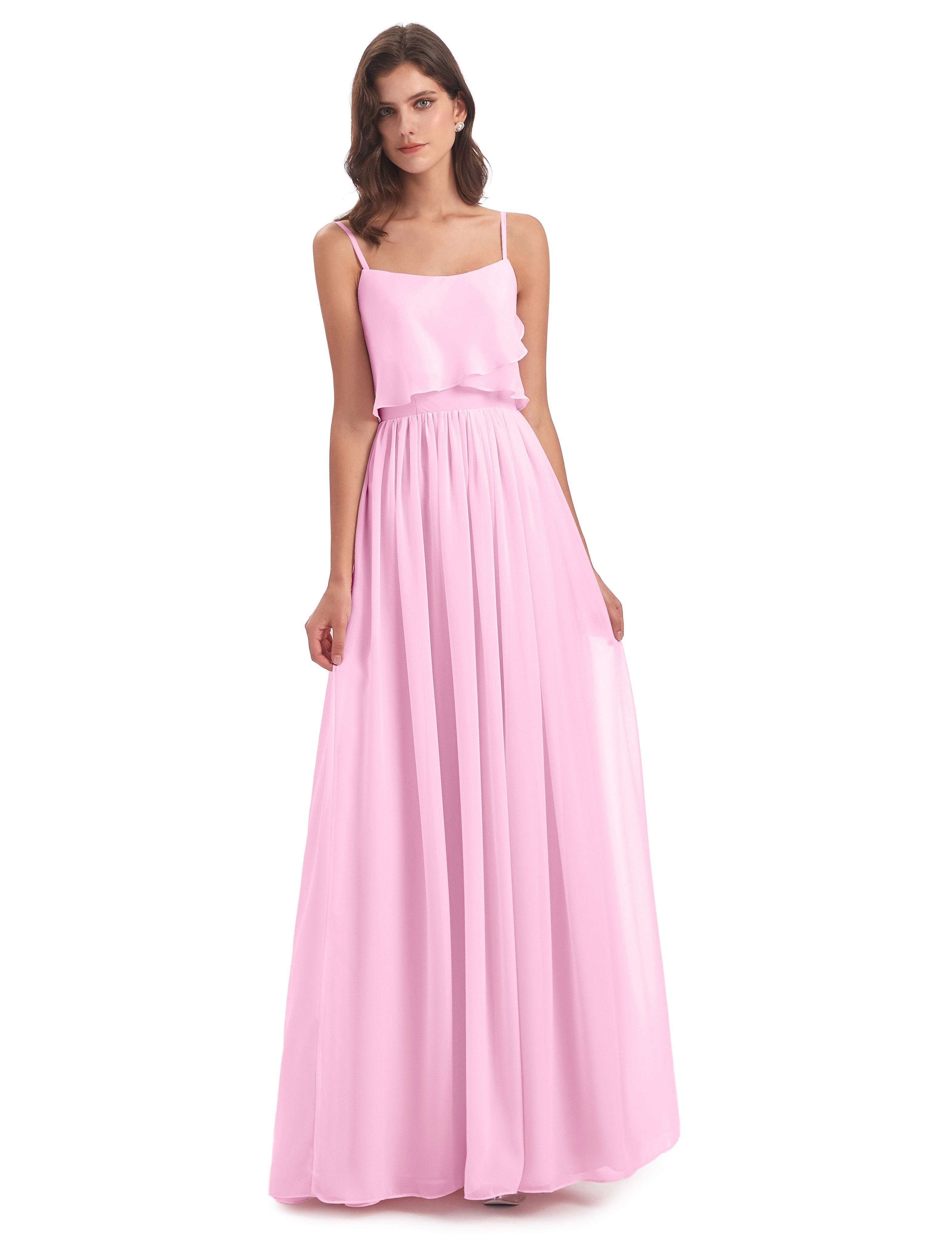 Candy Pink Bridesmaid Dresses Riley A-Line Long Best Chiffon Bridesmai