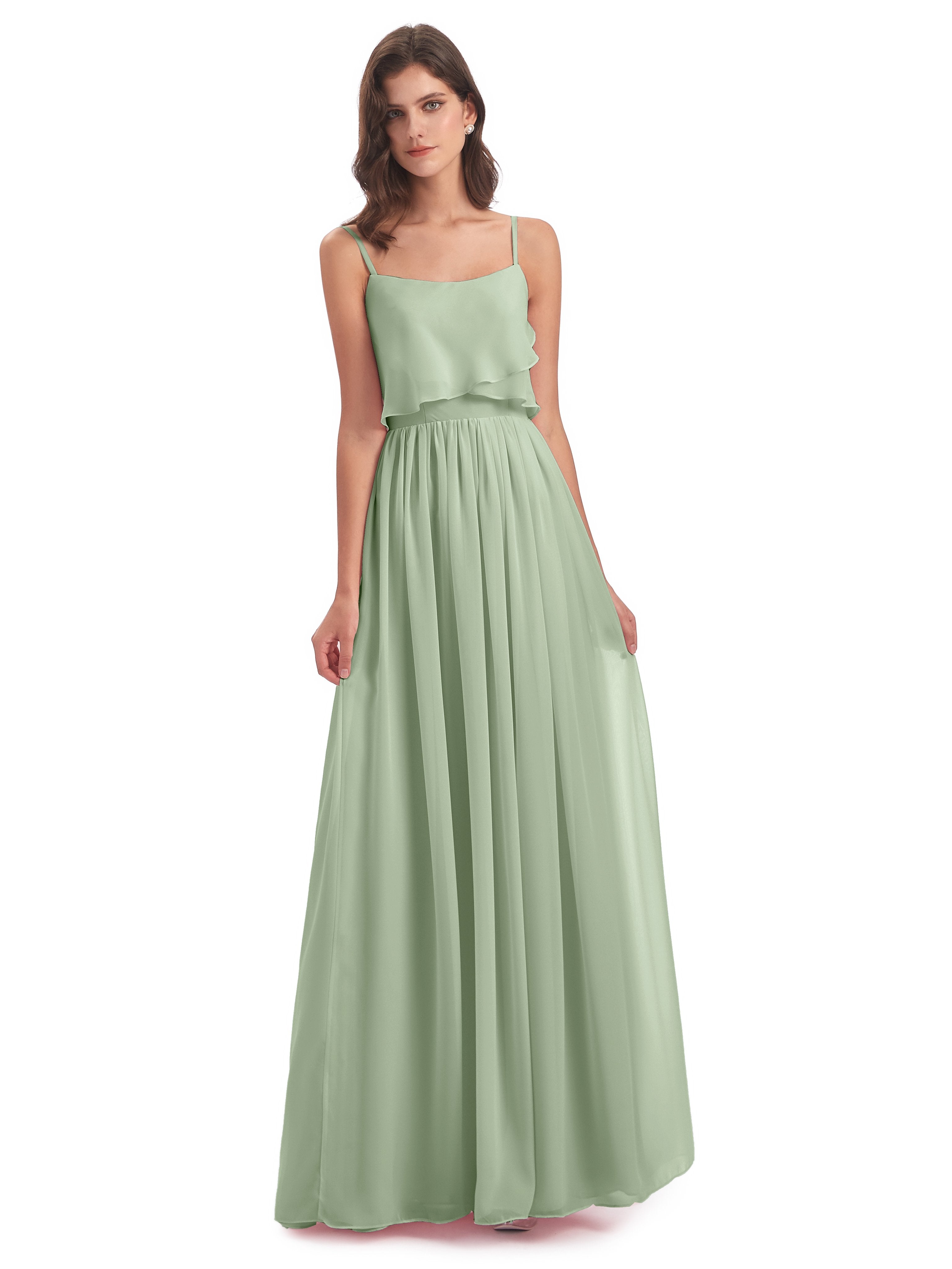 Chiffon Dresses Dusty Sage Green Bridesmaid Dresses Riley A-Line Long