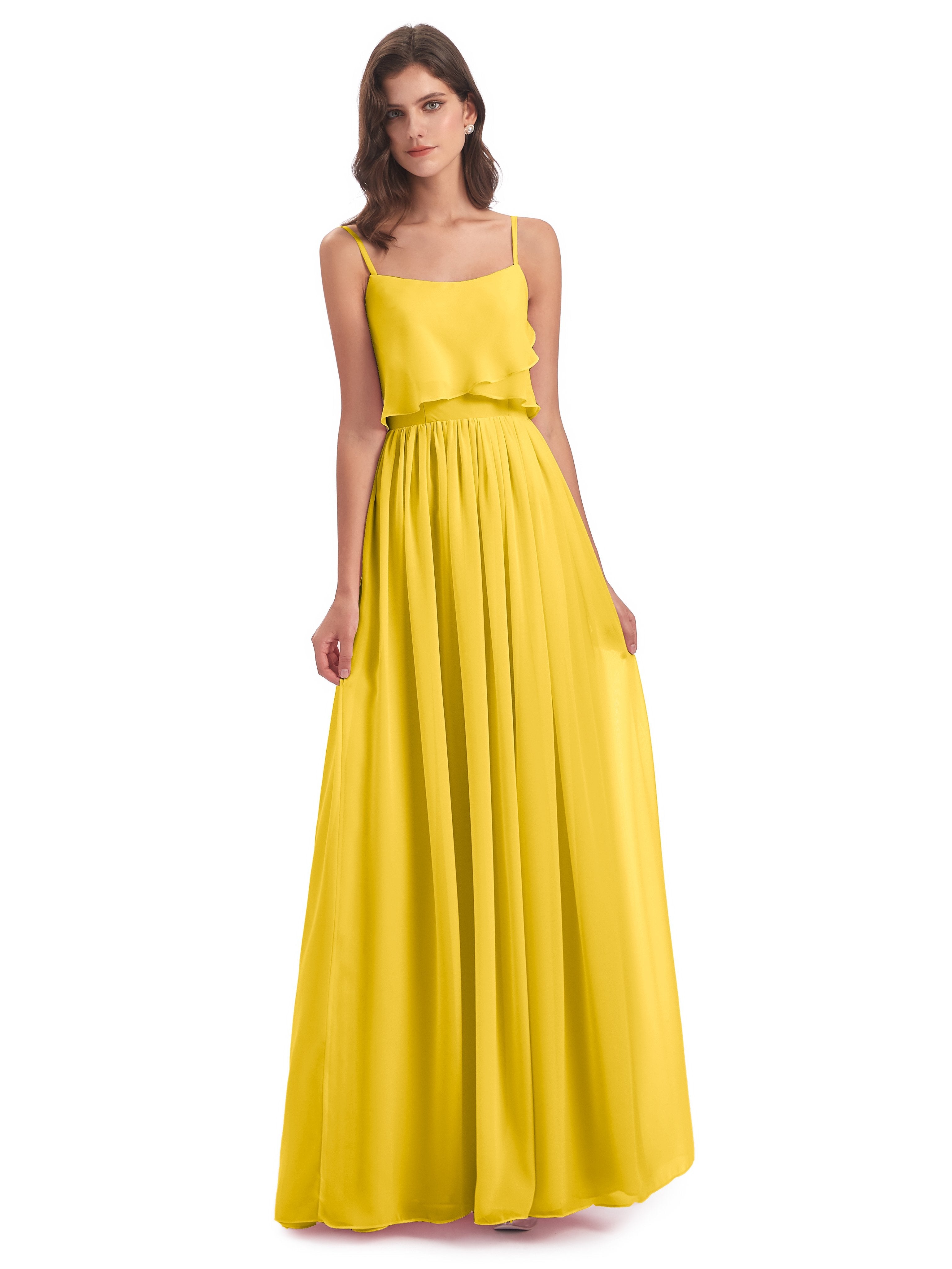 Marigold Yellow Bridesmaid Dresses Riley A-Line Long Best Chiffon Brid