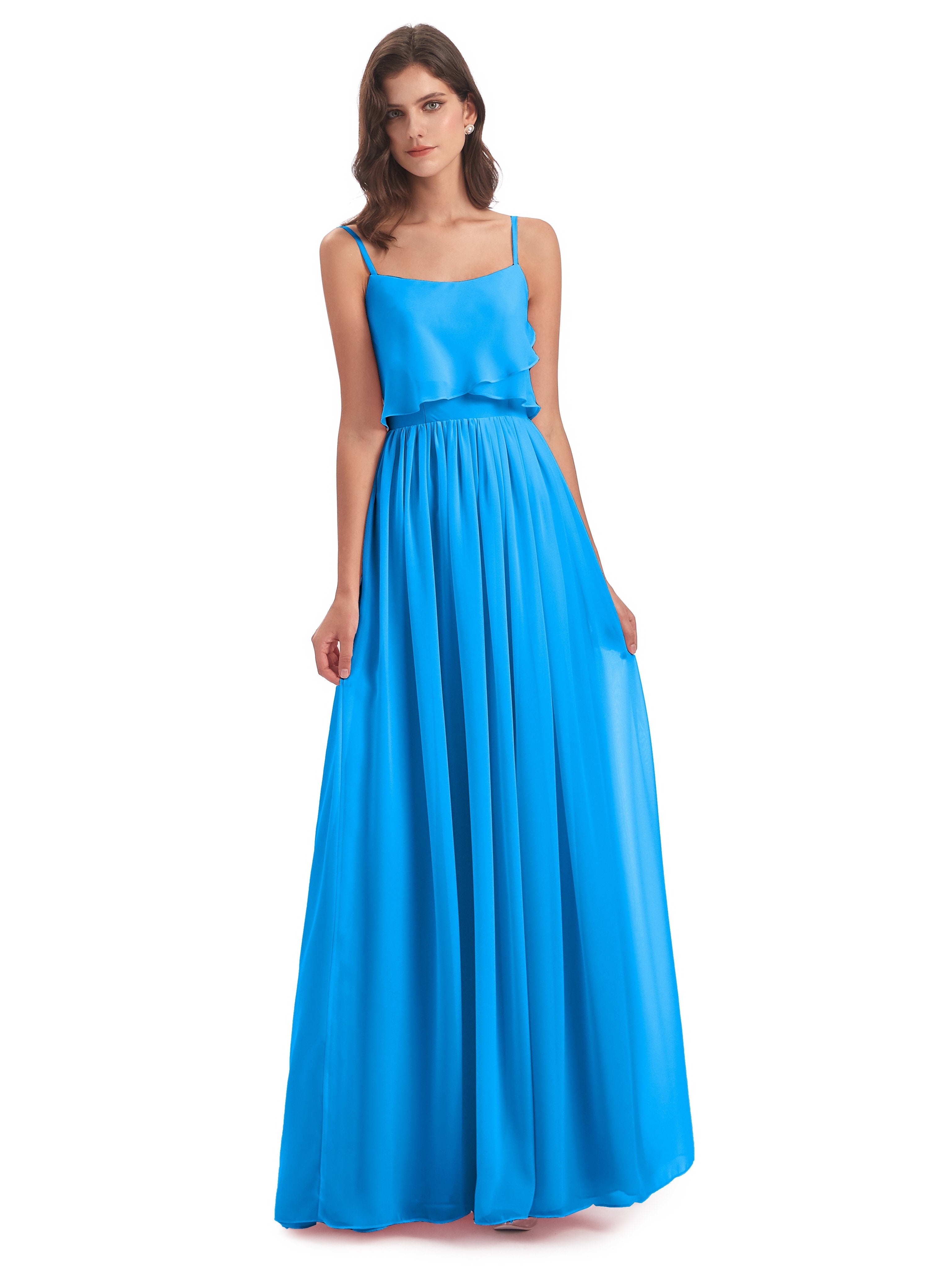 Ocean Blue Bridesmaid Dress Riley A-Line Long Best Chiffon Bridesmaid