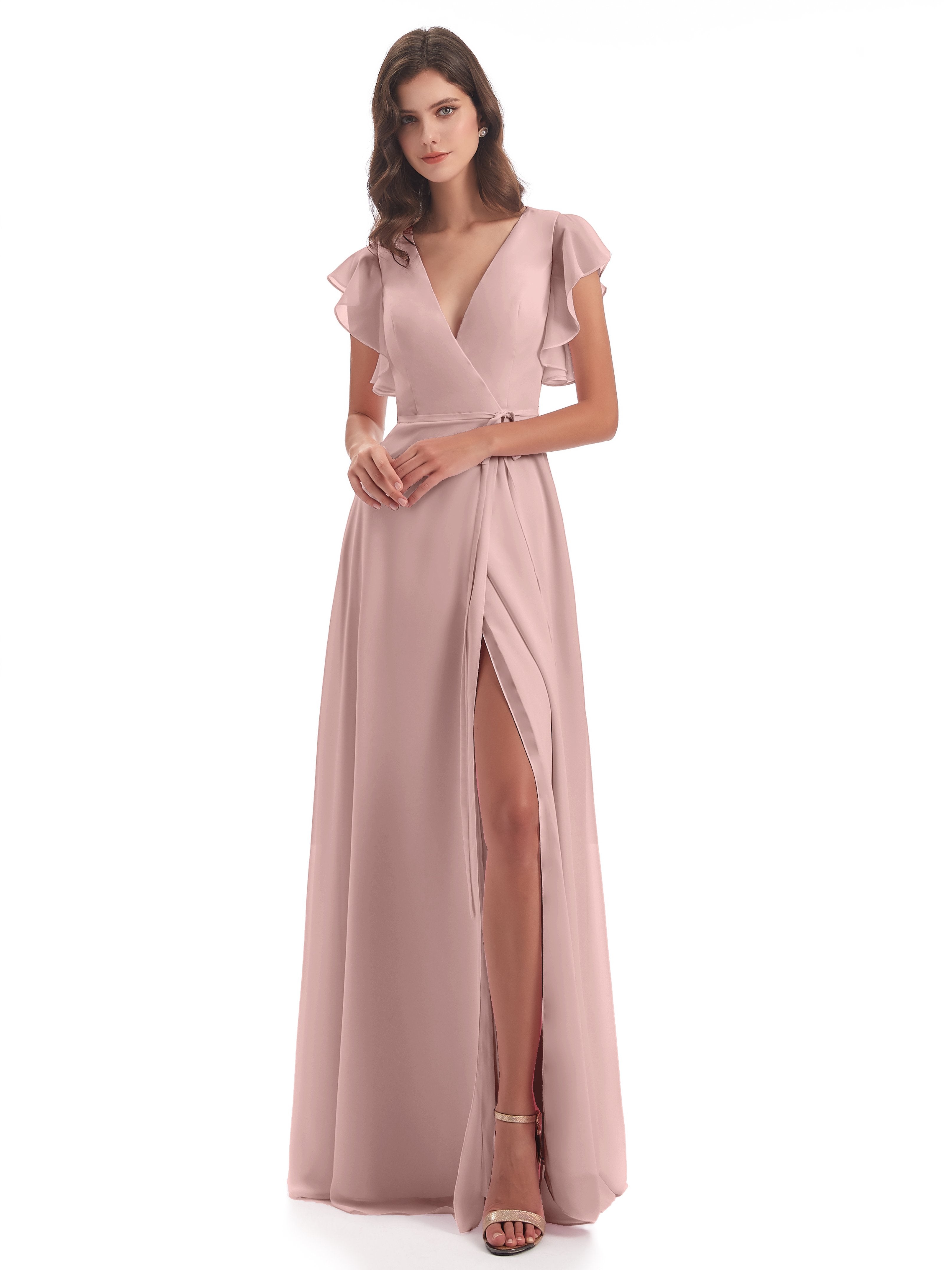 Dusty Rose Pink Bridesmaid Dresses Hope Charming V Neck Long Chiffon B Dusty Rose Pink Bridesmaid Dresses Hope Charming V Neck Long Chiffon B