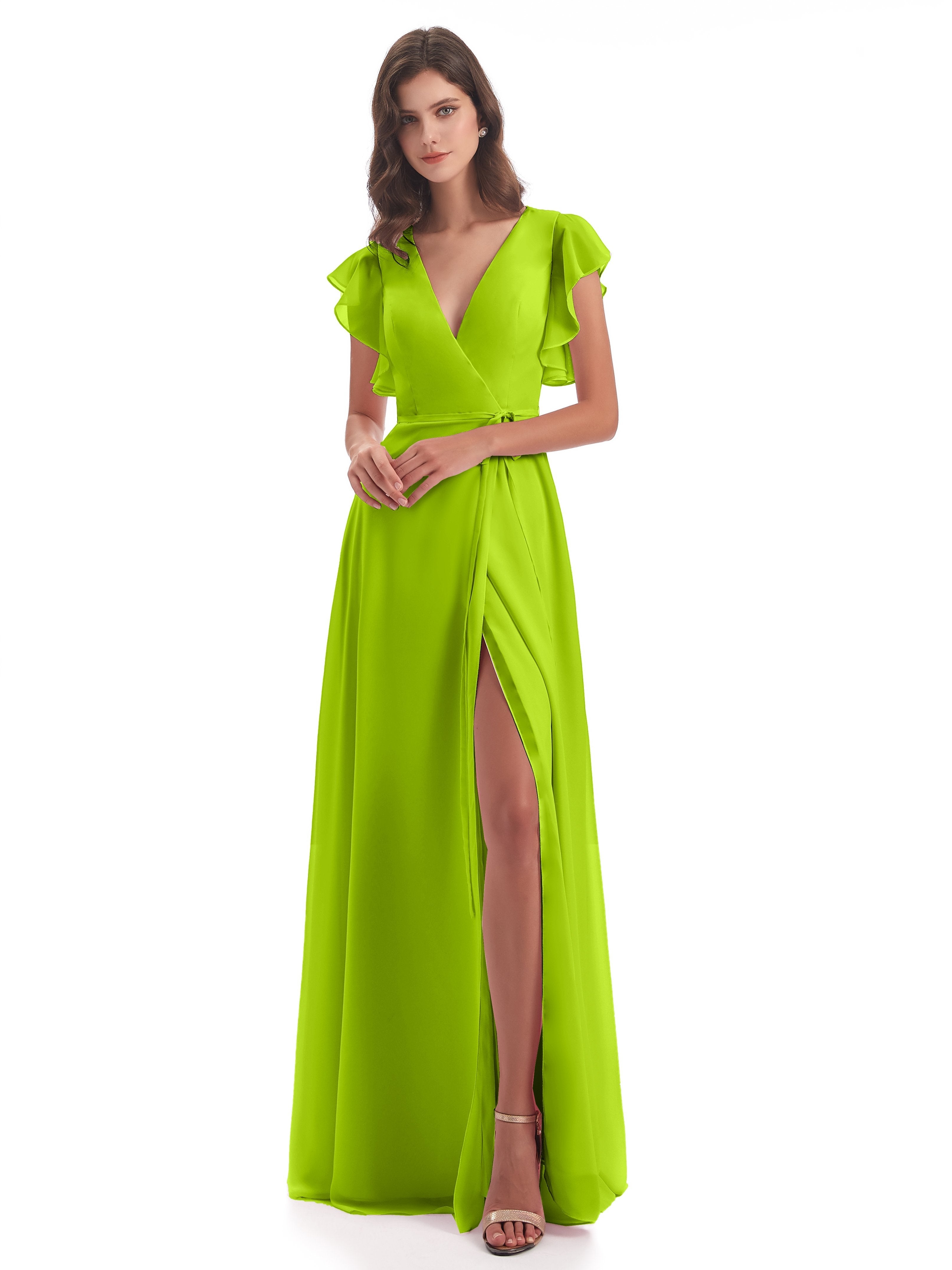 Bridesmaid Dress Lime Green Hope Charming V Neck Long Chiffon Bridesma