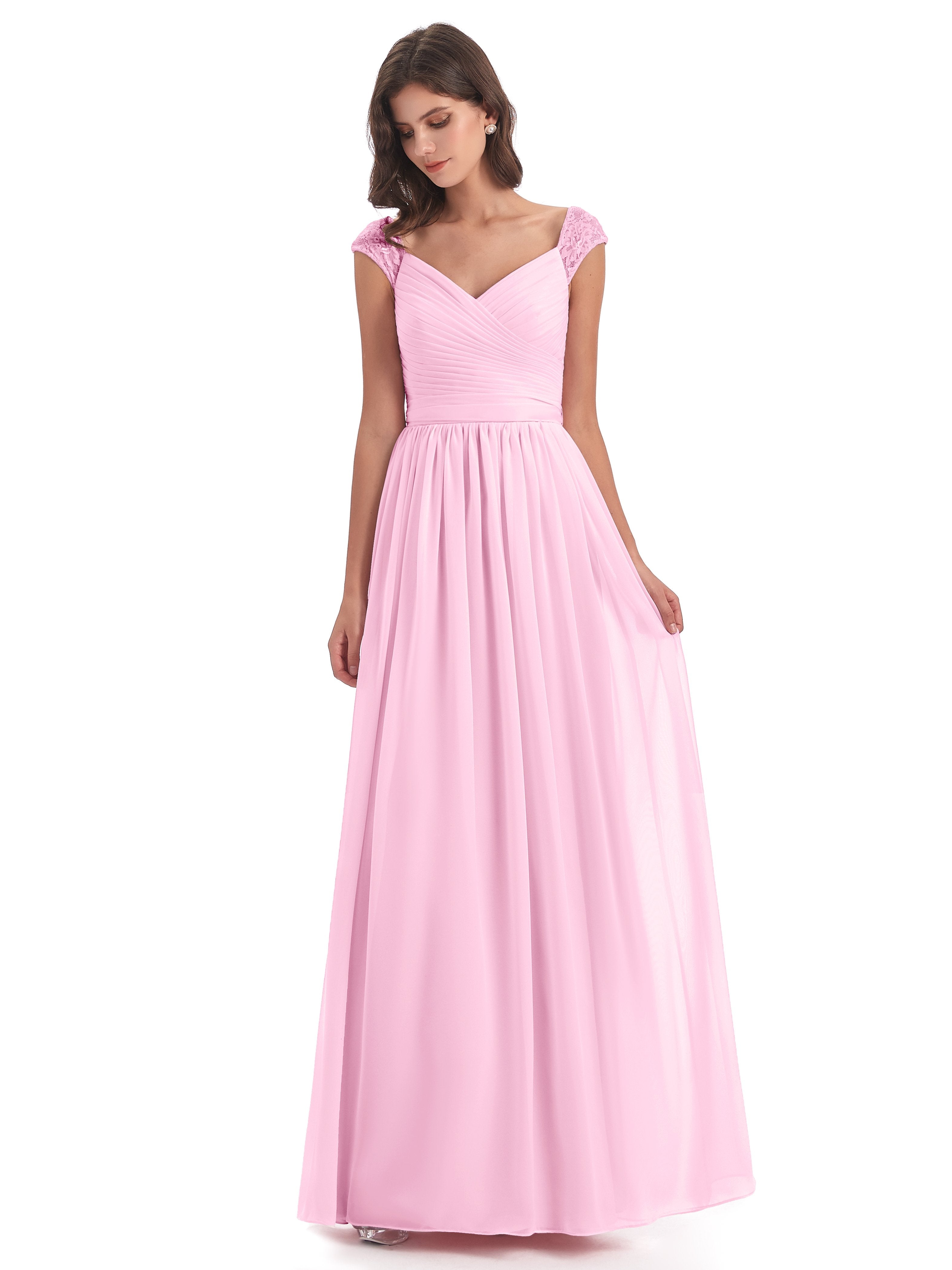 Candy Pink Bridesmaid Dresses Uk Charming Cap Sleeves Floor Length Bri