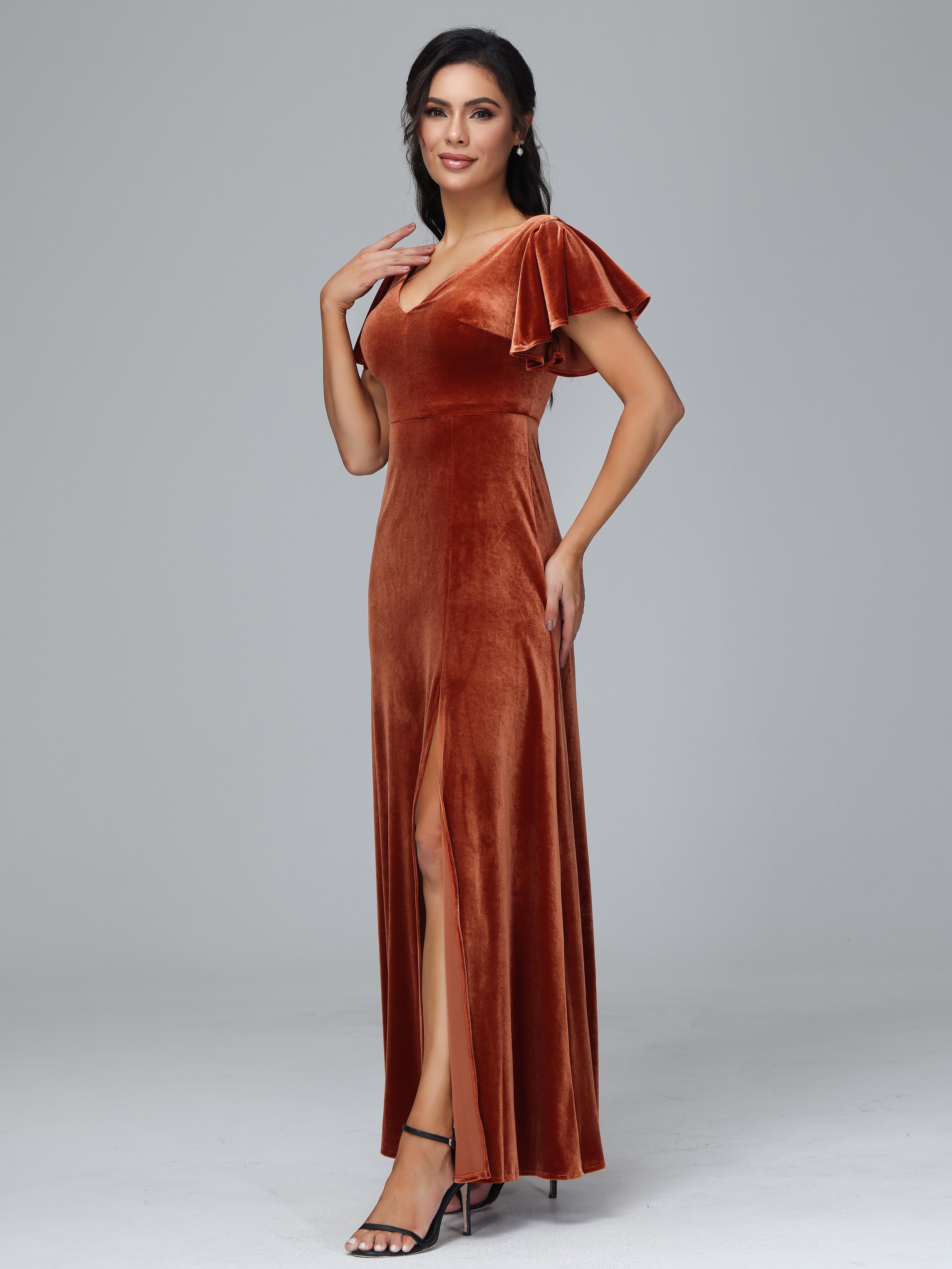 Short Sleeves Long Plus Size Bridesmaid Dresses With Split
