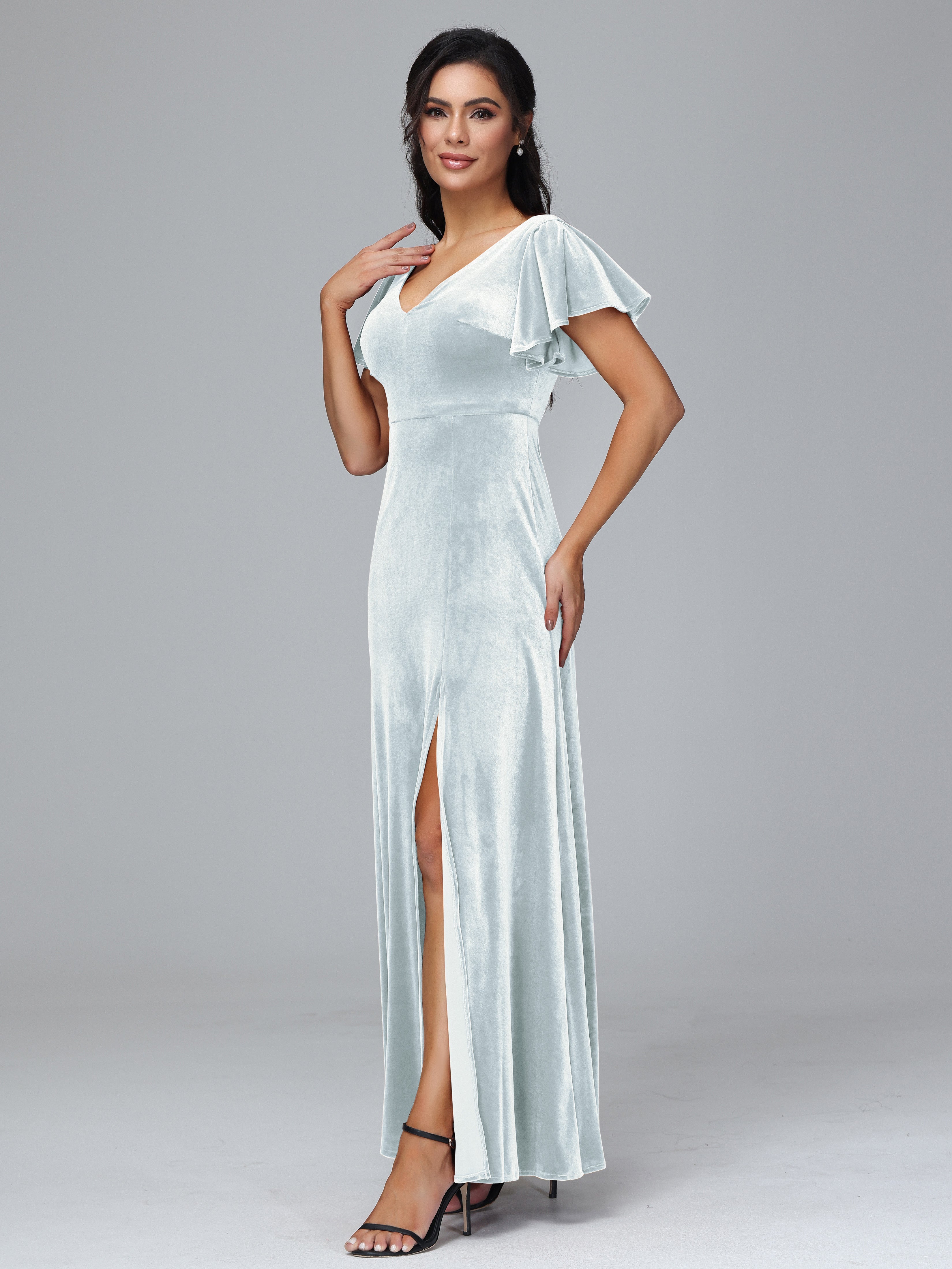 Short Sleeves Long Plus Size Bridesmaid Dresses With Split