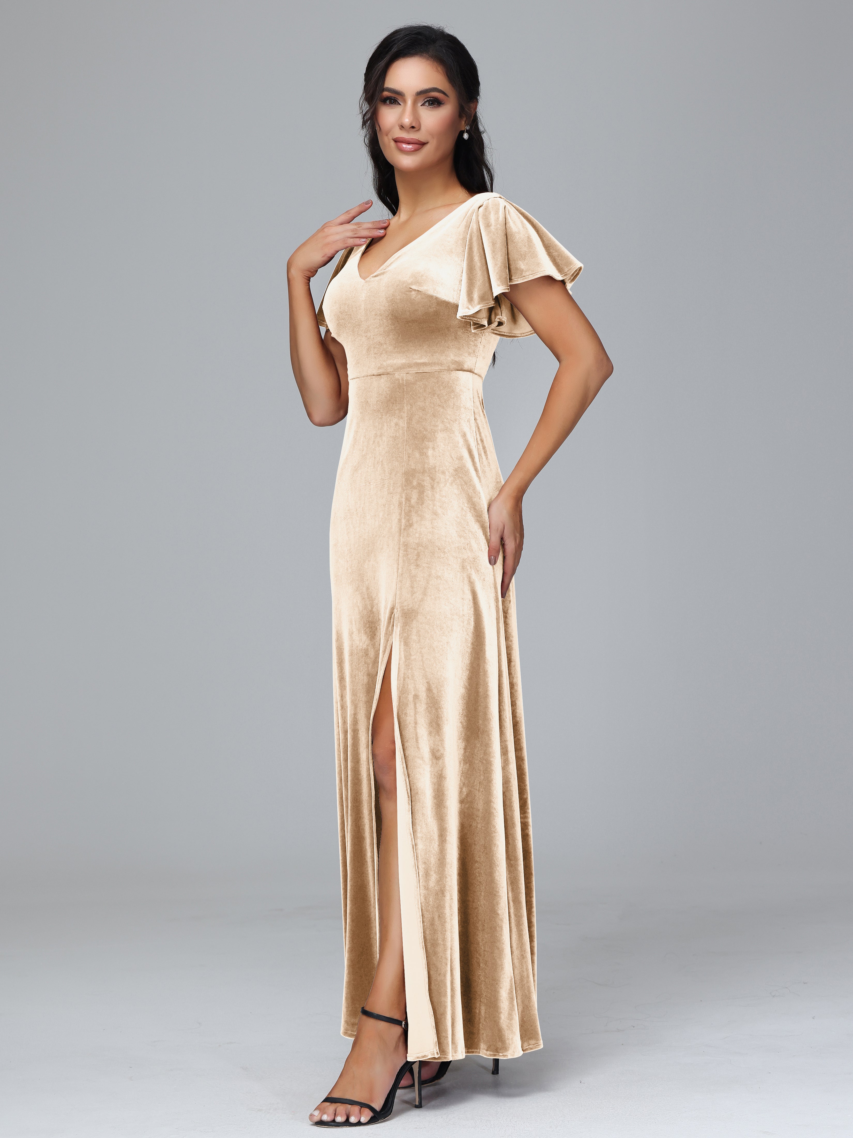 Short Sleeves Long Plus Size Bridesmaid Dresses With Split