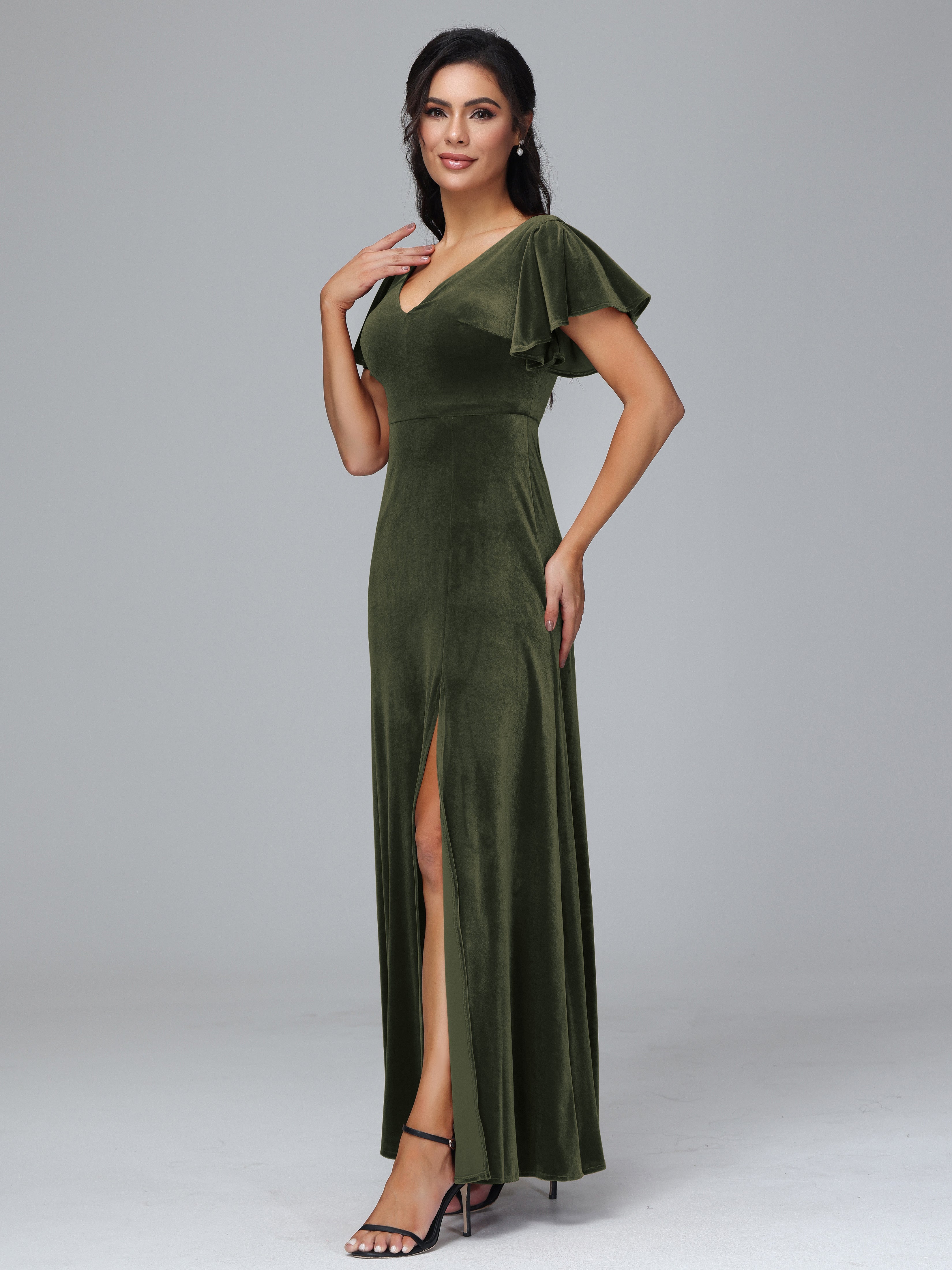 Short Sleeves Long Plus Size Bridesmaid Dresses With Split