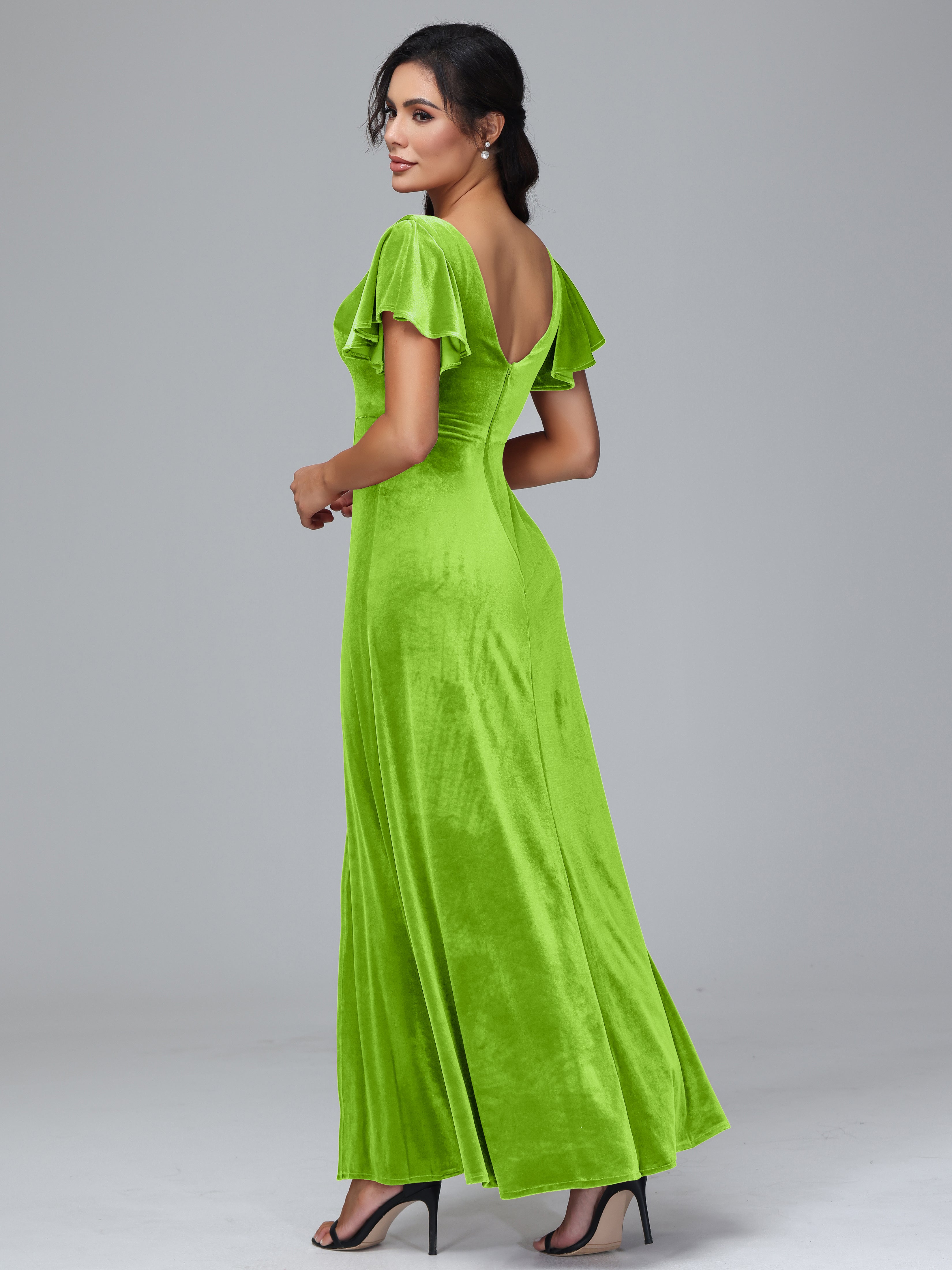 Short Sleeves Long Plus Size Bridesmaid Dresses With Split