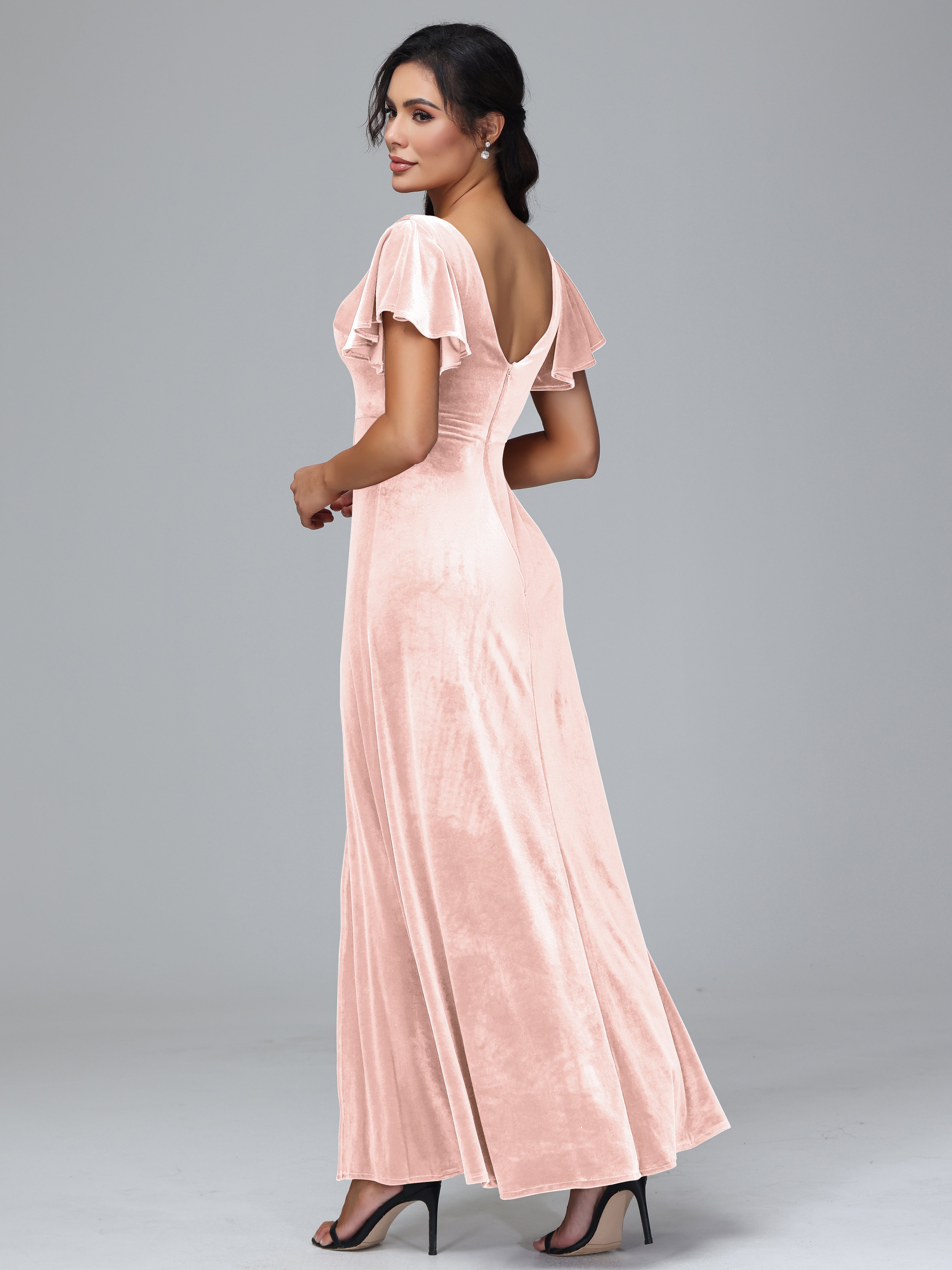 Short Sleeves Long Plus Size Bridesmaid Dresses With Split