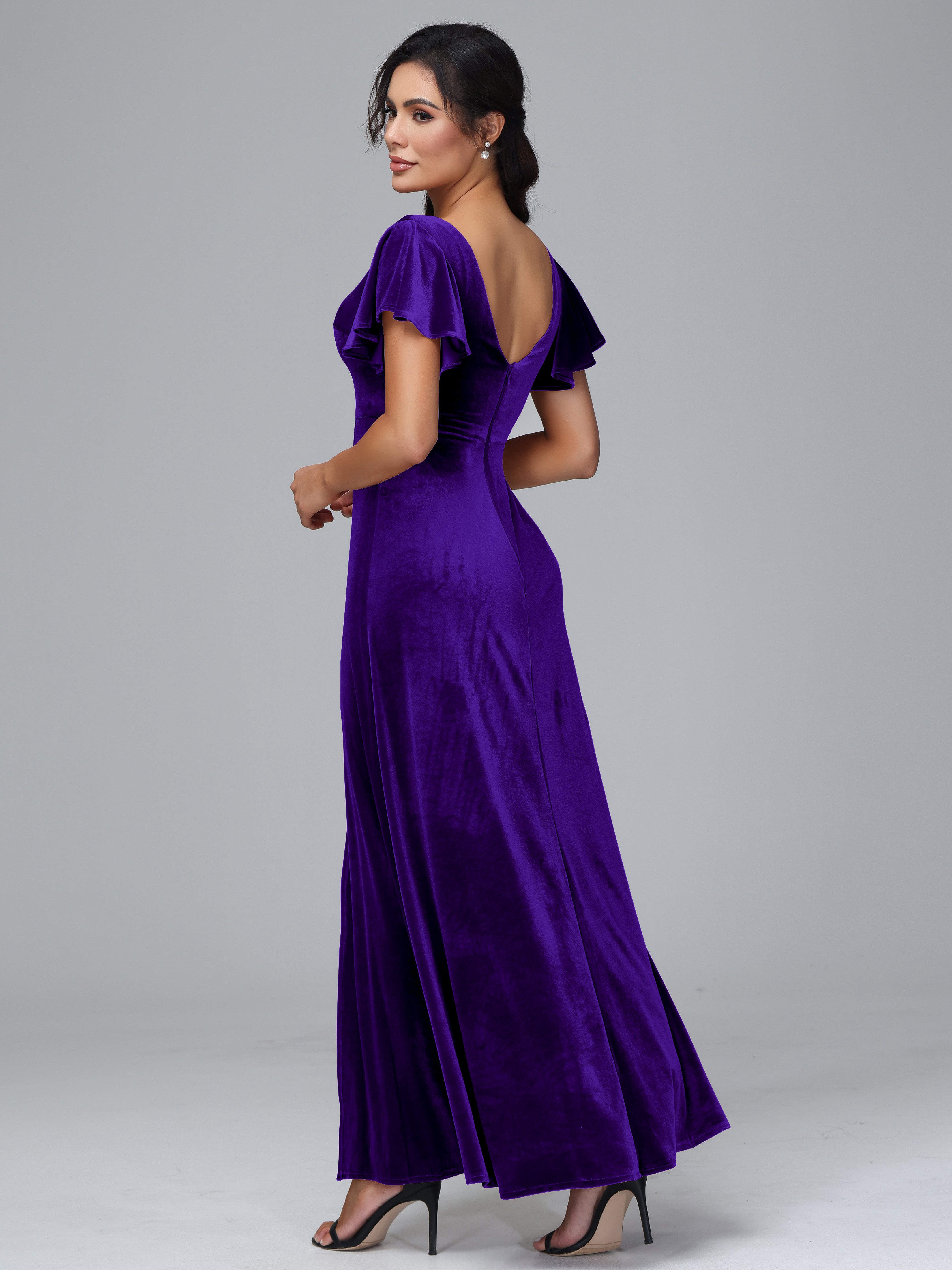 Short Sleeves Long Plus Size Bridesmaid Dresses With Split