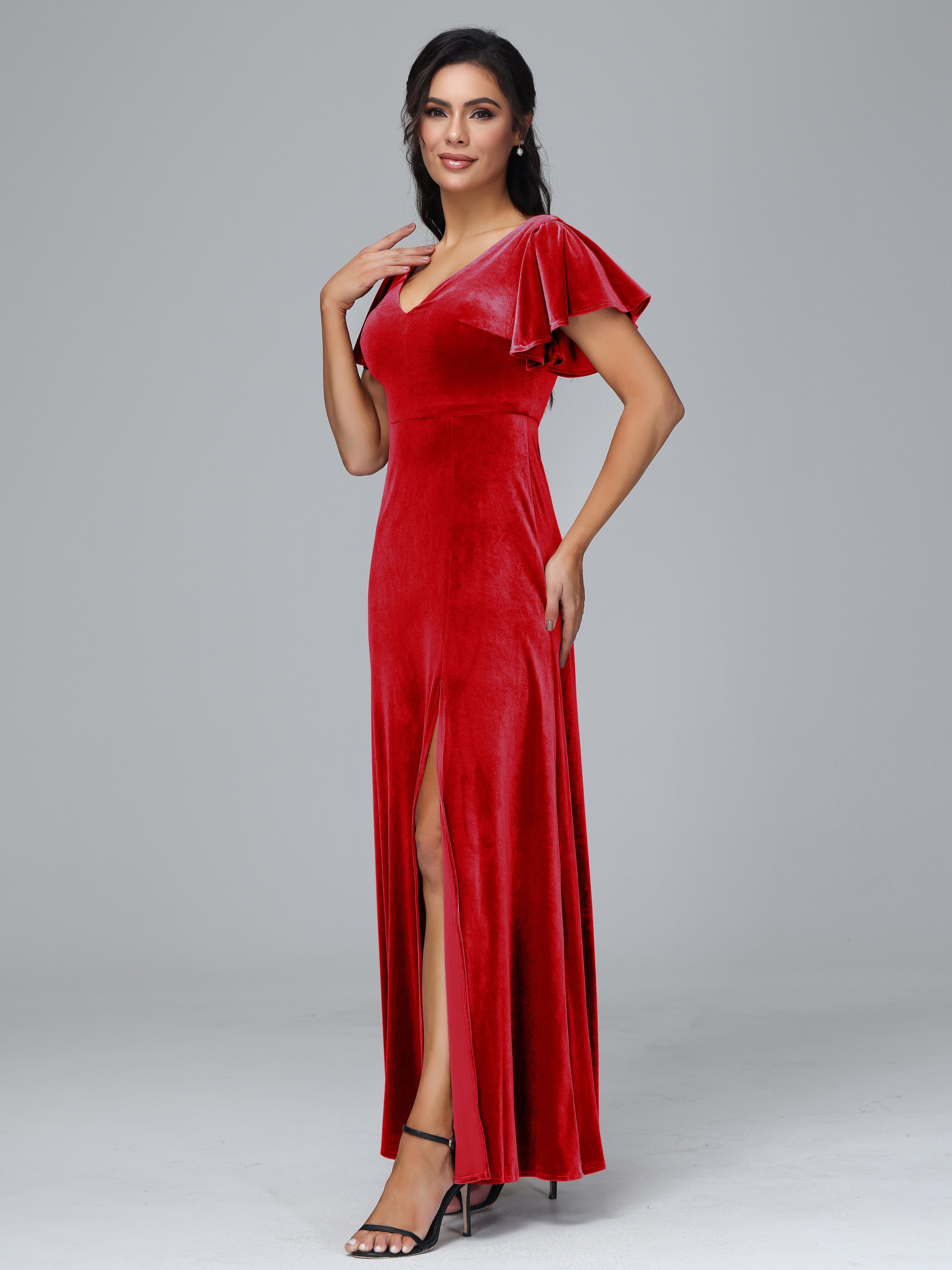 Short Sleeves Long Plus Size Bridesmaid Dresses With Split