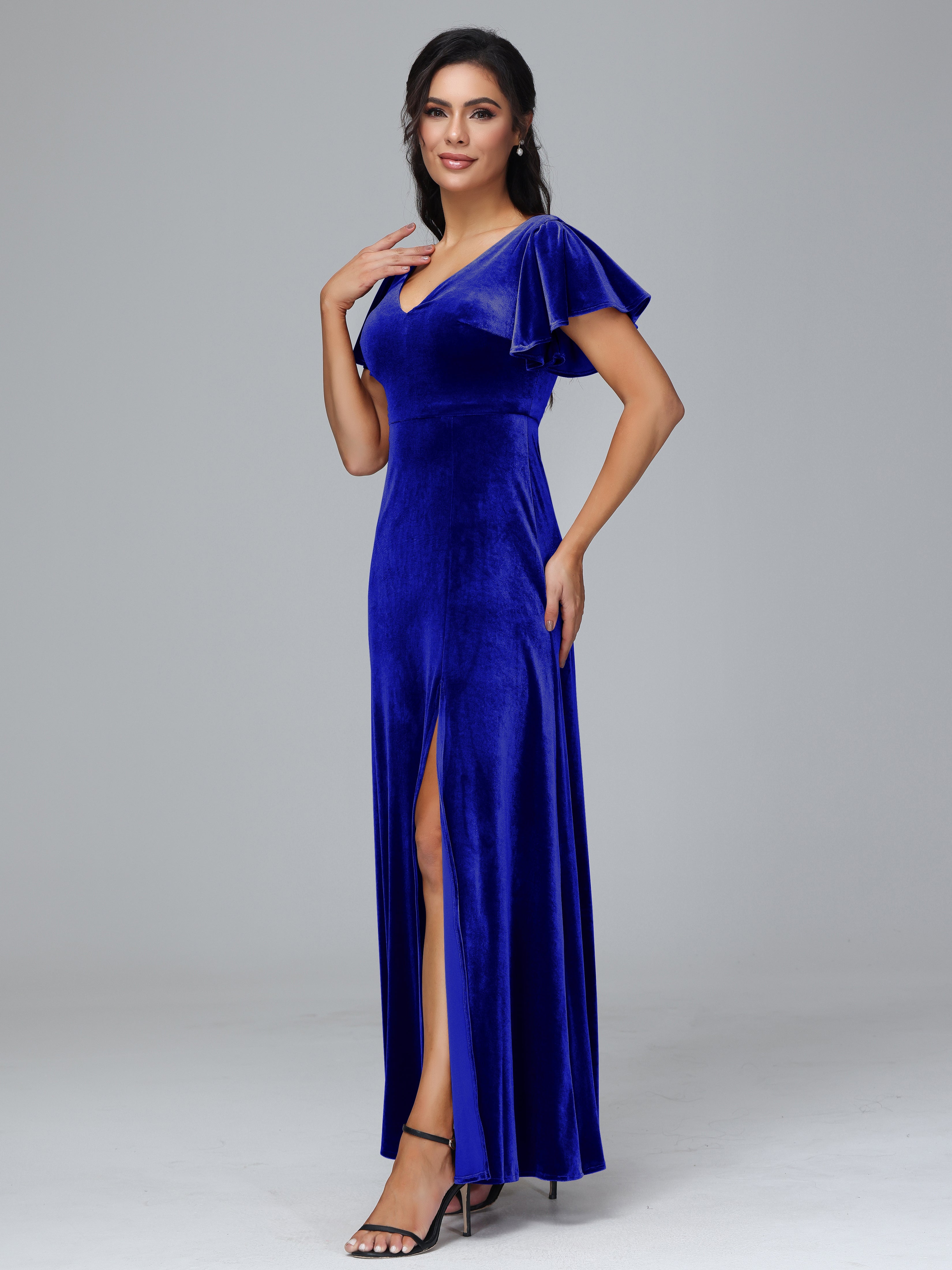 Short Sleeves Long Plus Size Bridesmaid Dresses With Split