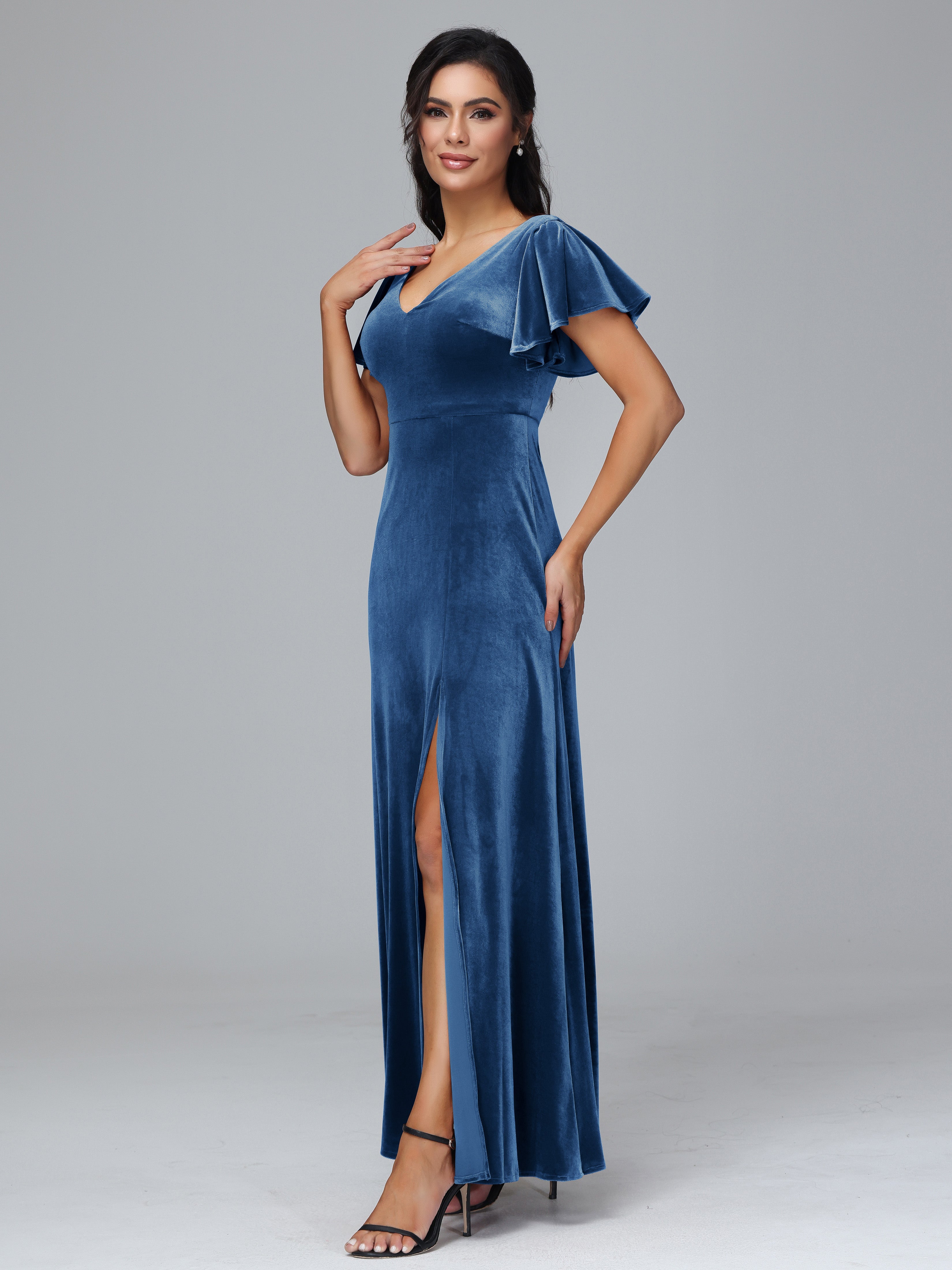 Short Sleeves Long Plus Size Bridesmaid Dresses With Split