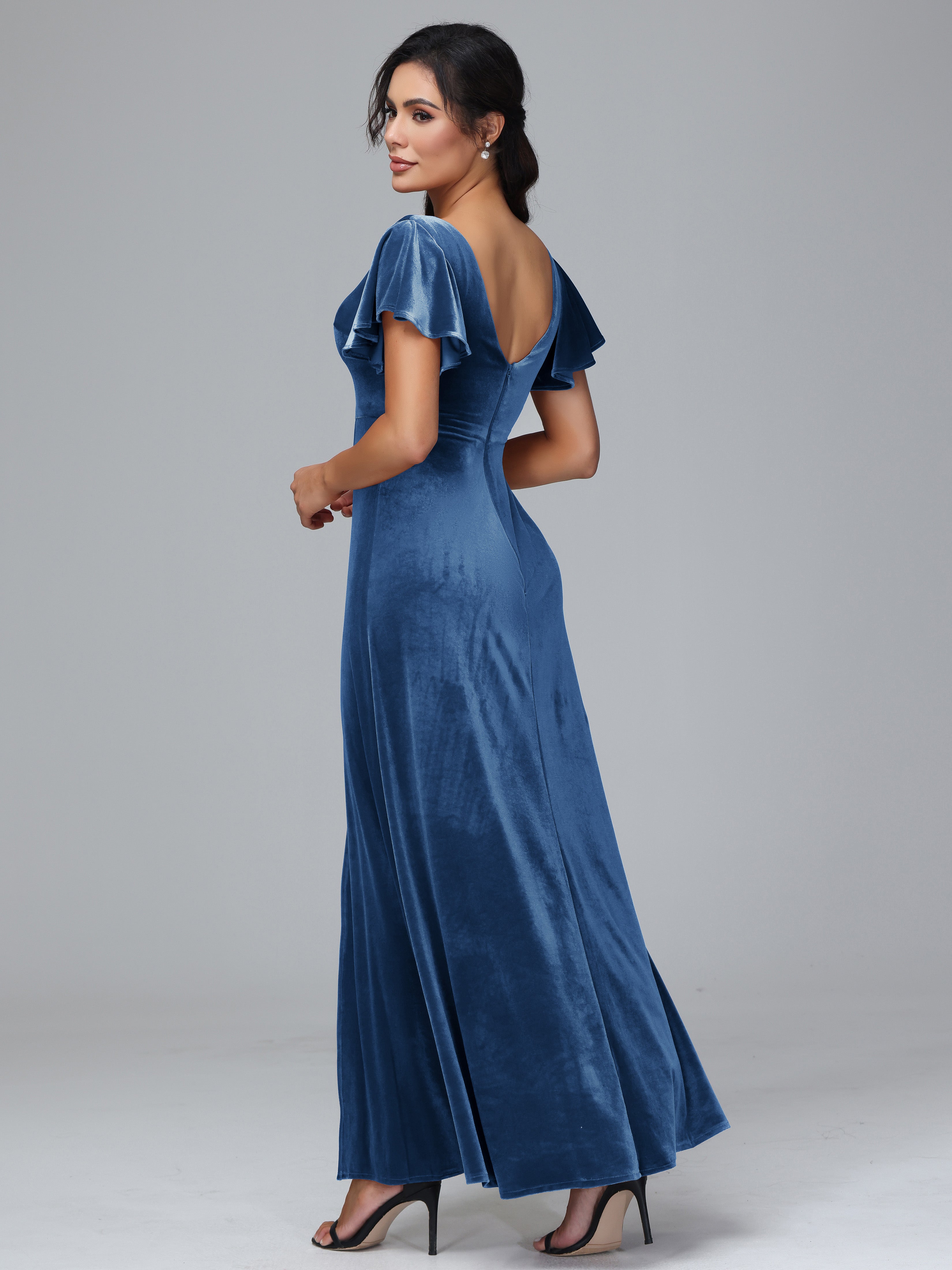 Short Sleeves Long Plus Size Bridesmaid Dresses With Split