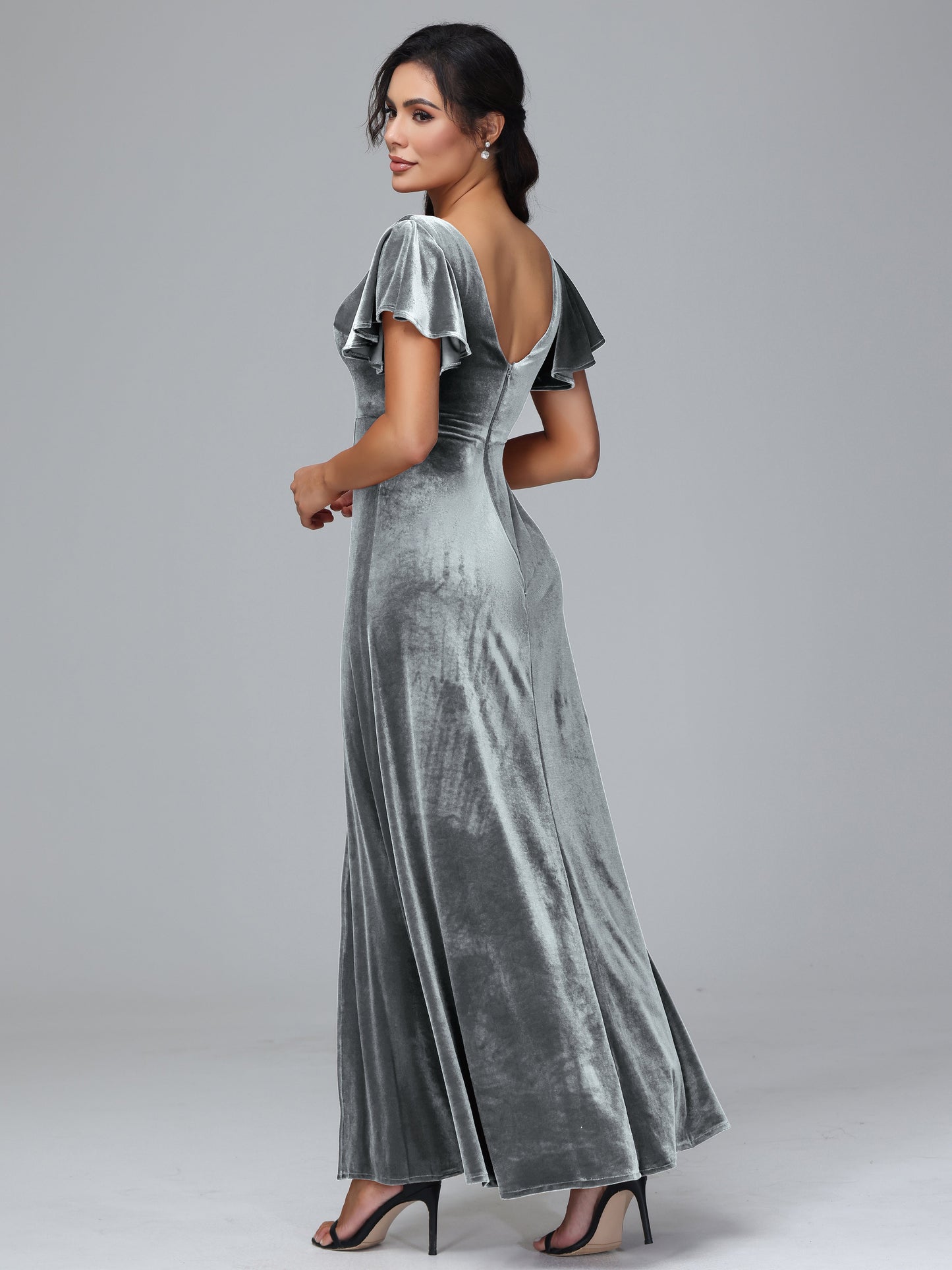 Short Sleeves Long Plus Size Bridesmaid Dresses With Split