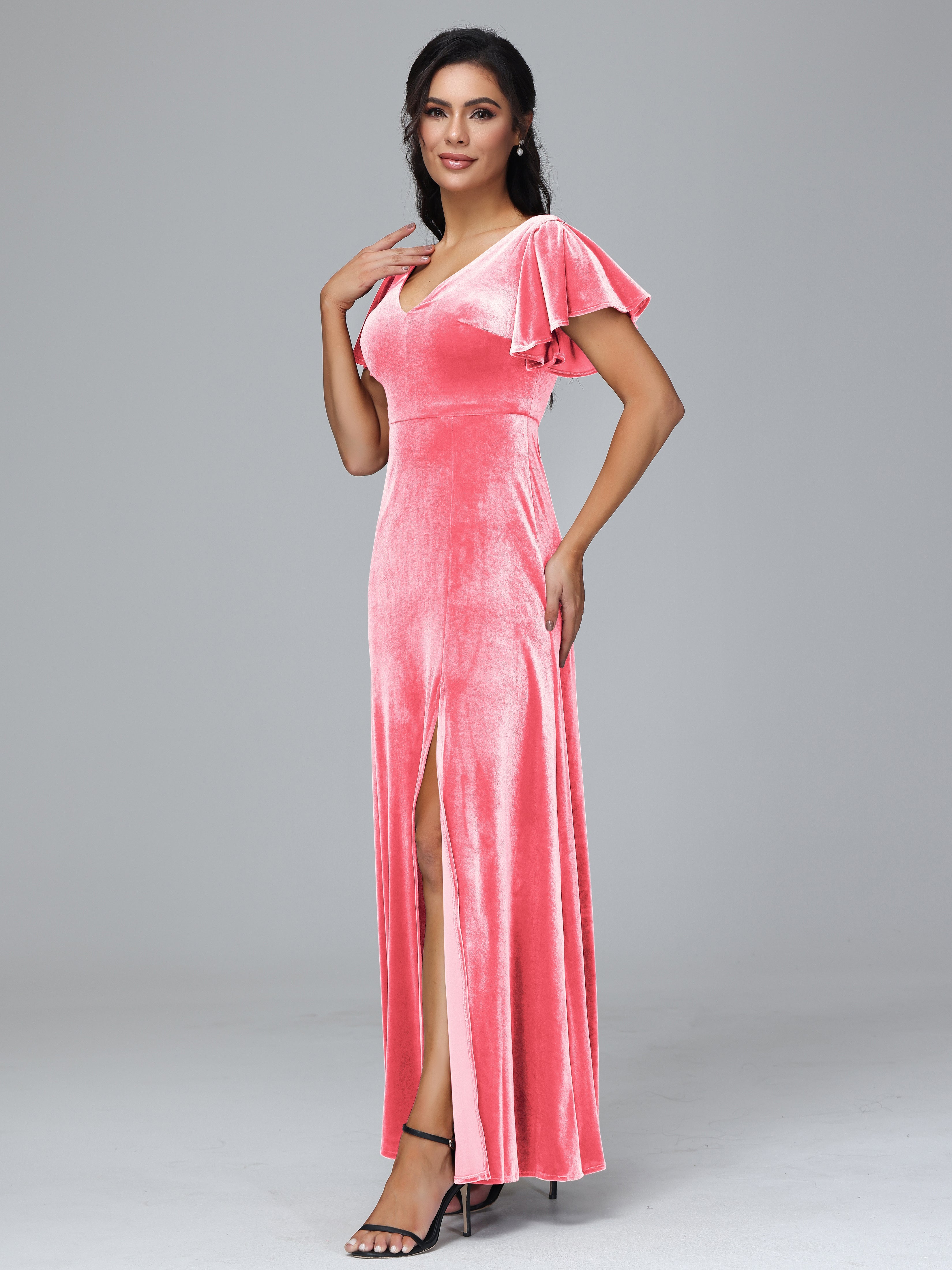 Short Sleeves Long Plus Size Bridesmaid Dresses With Split