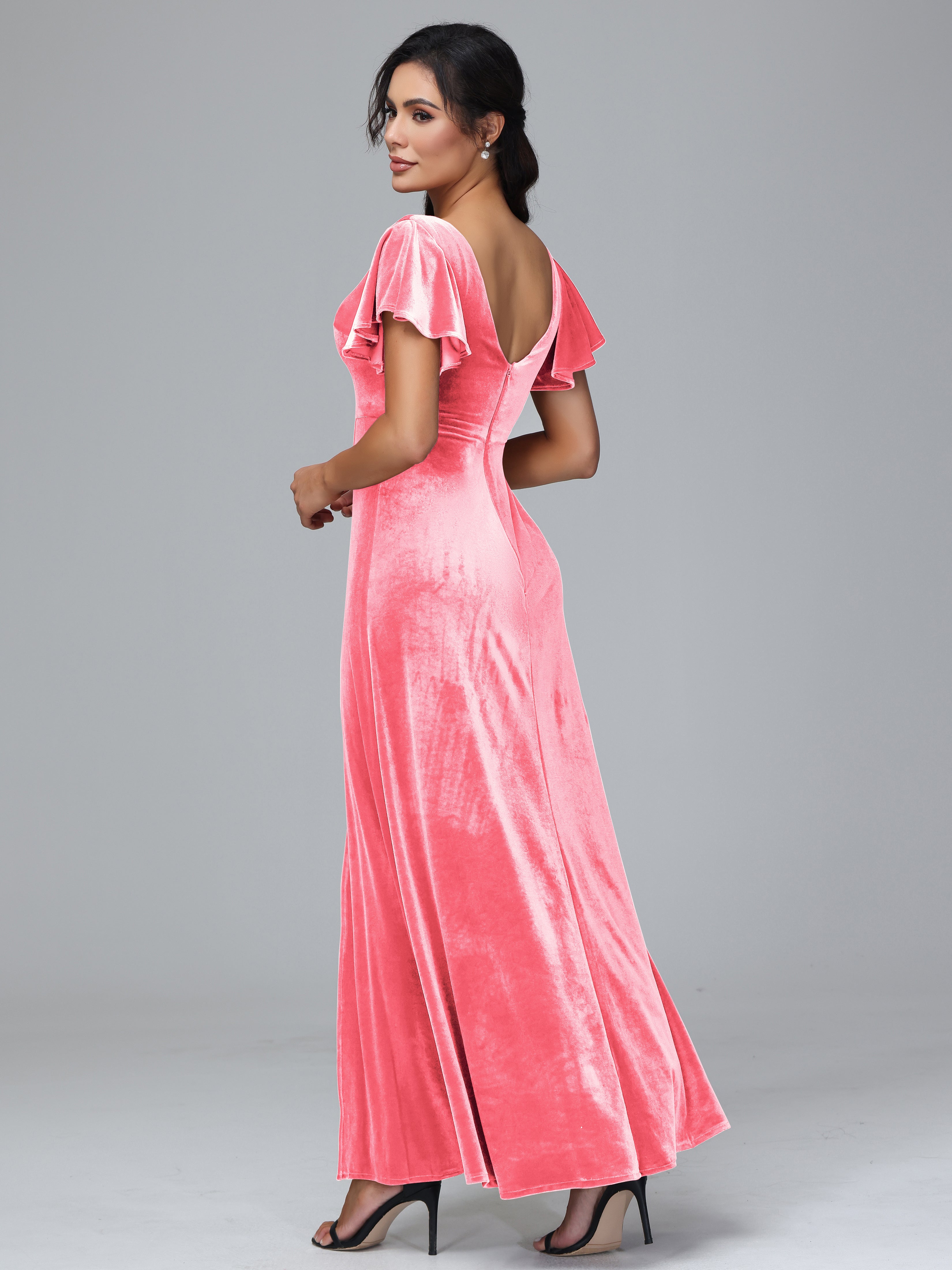 Short Sleeves Long Plus Size Bridesmaid Dresses With Split