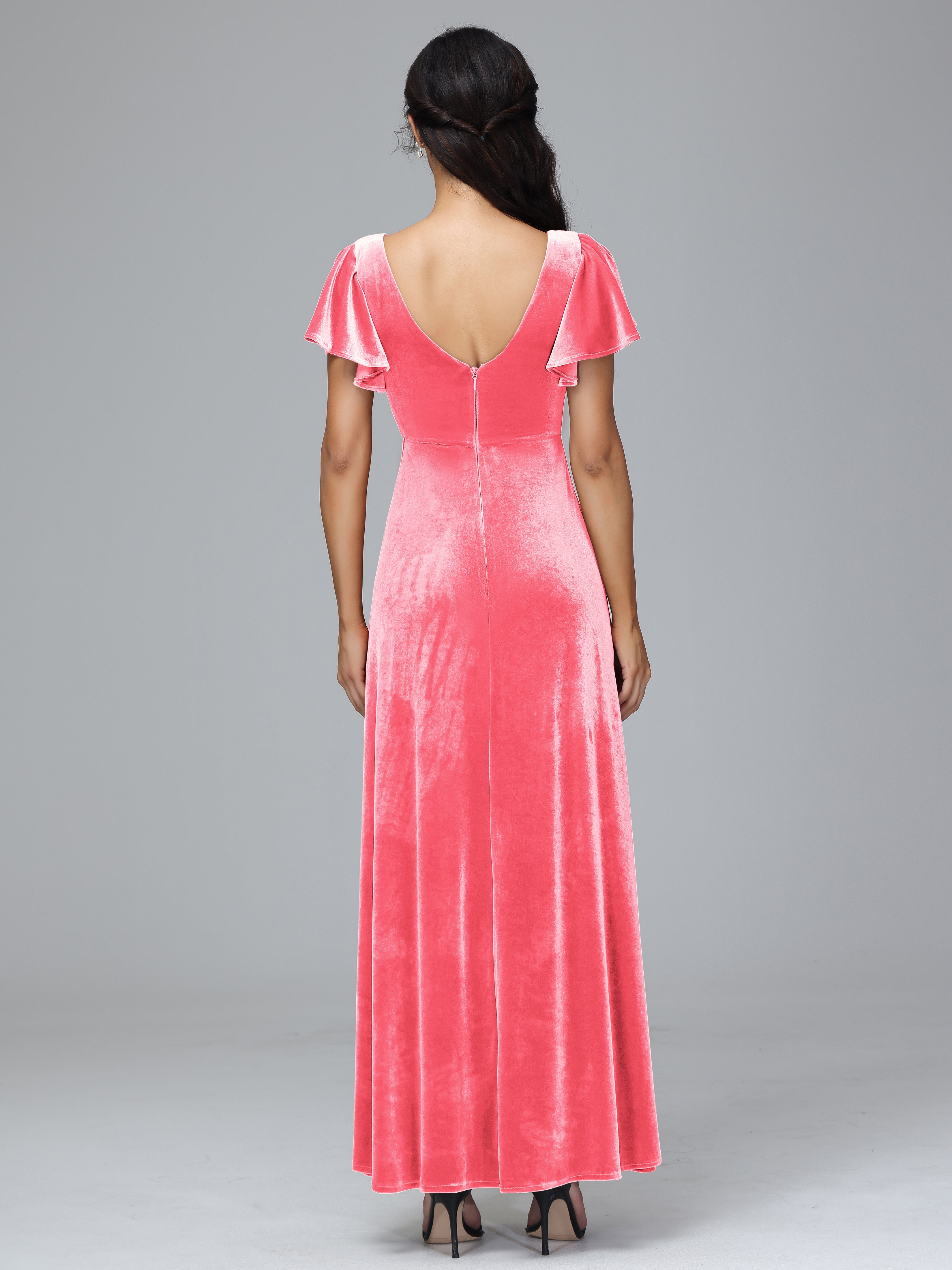 Short Sleeves Long Plus Size Bridesmaid Dresses With Split