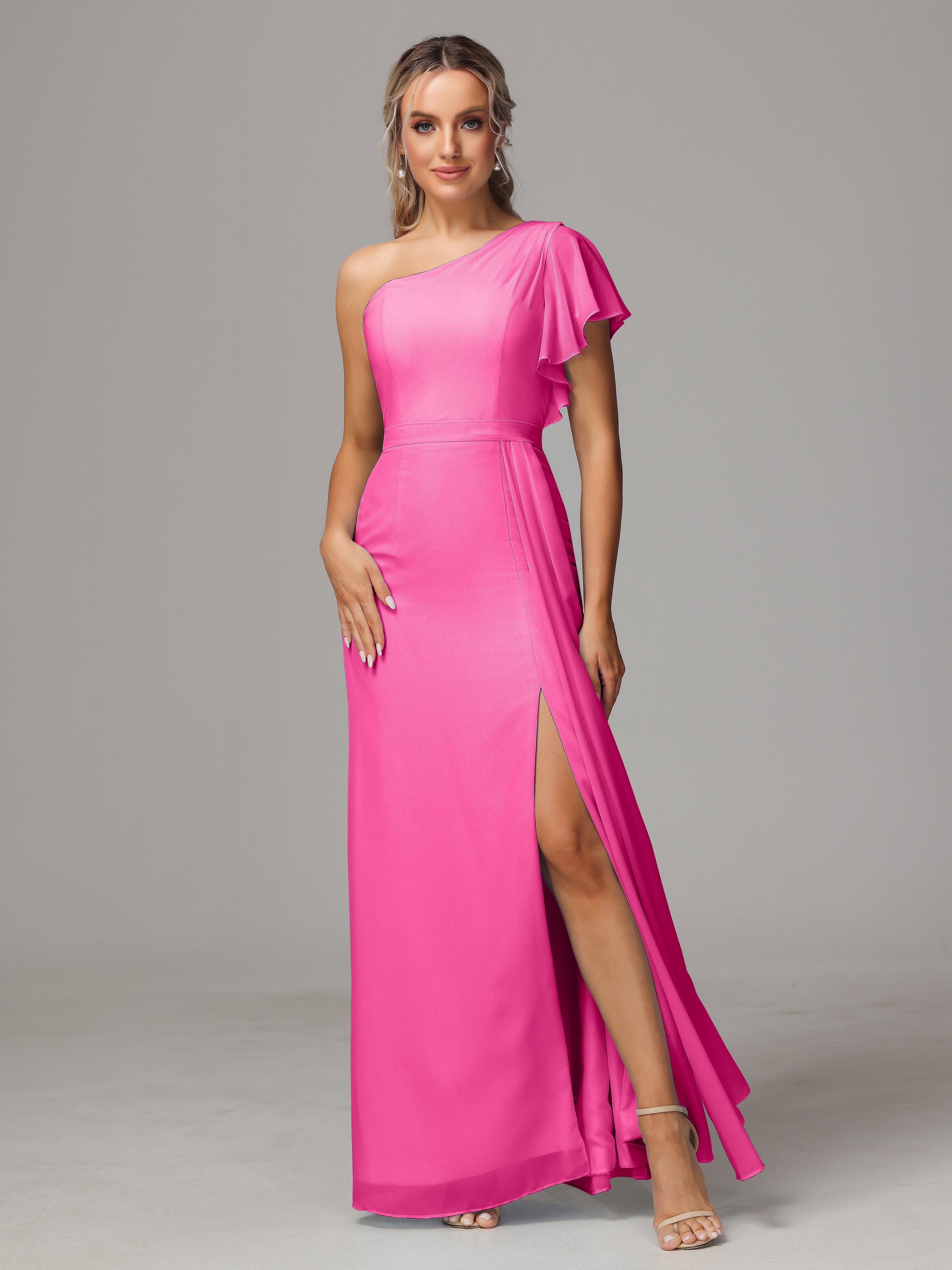 Princess One Shoulder Chiffon Bridesmaid Dresses Azalea Plus Size